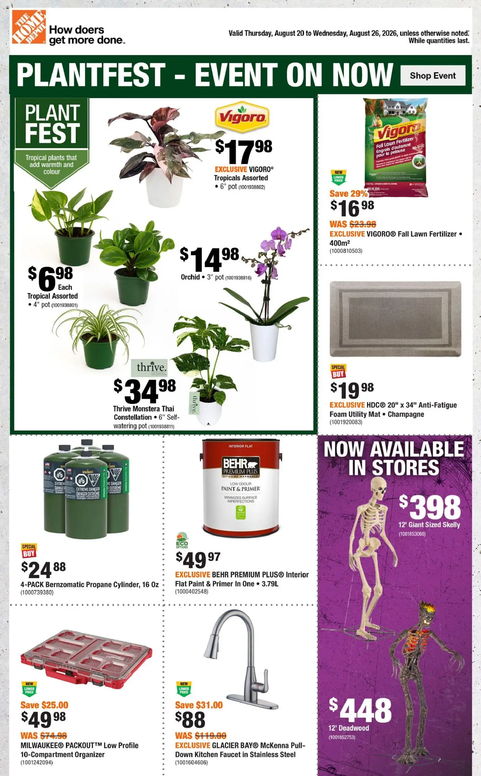 Home Depot flyer valid from Aug 20, 2026 | Page: 1 | Products: Fertilizer, Foam, Orchid