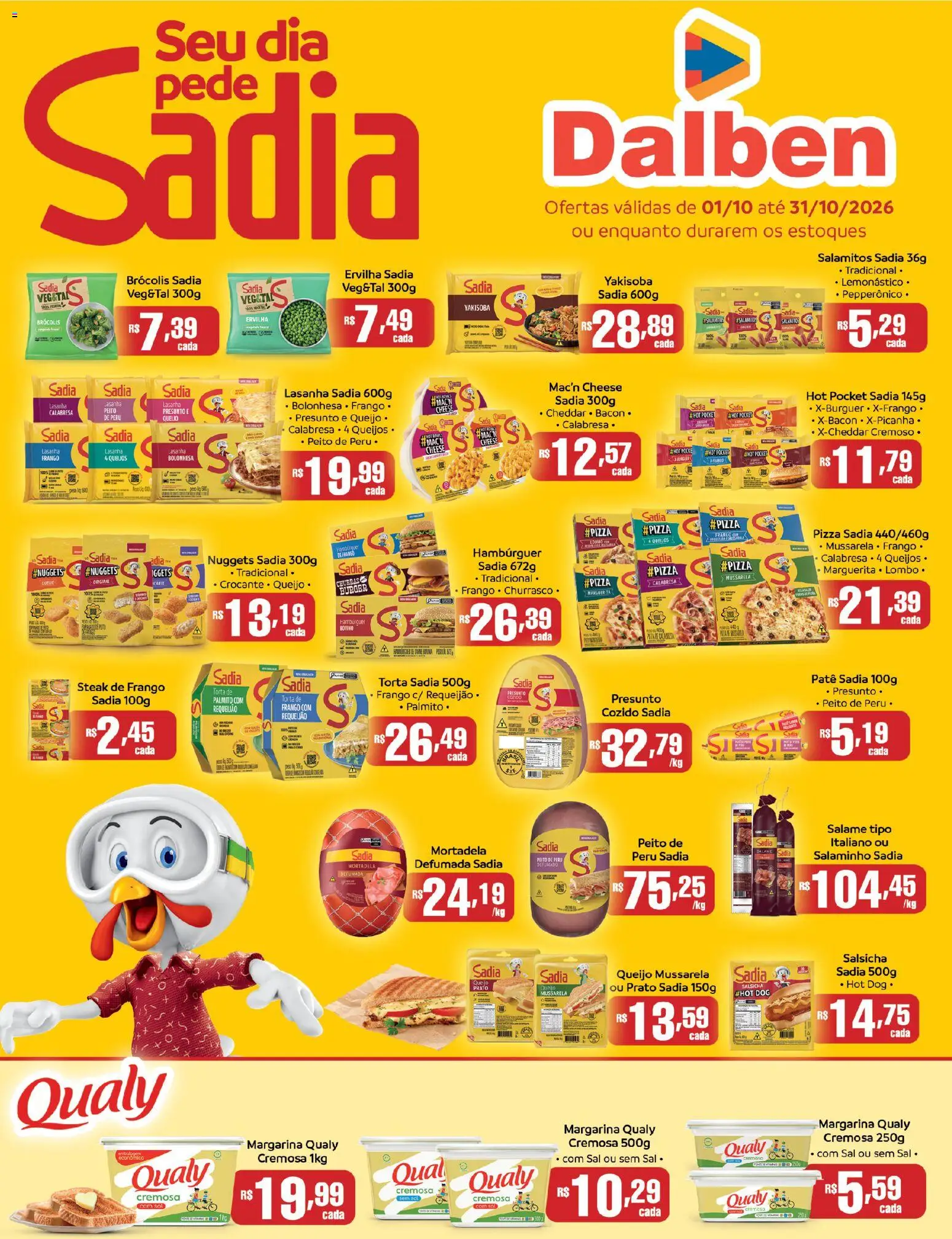 Supermercado Dalben Folheto - válido de 01/10/2026 | Página: 1 | Produtos: Peito de peru, Peru, Frango, Mussarela