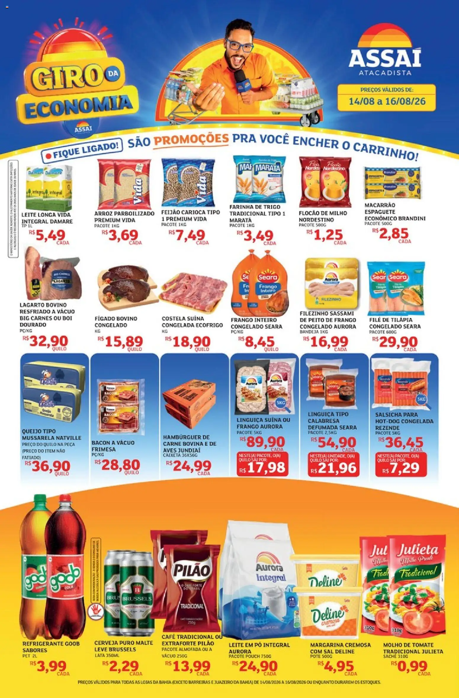 Assaí Atacadista Folheto - válido de 14/08/2026 | Página: 1 | Produtos: Leite longa vida, Tomate, Carrinho, Macarrão