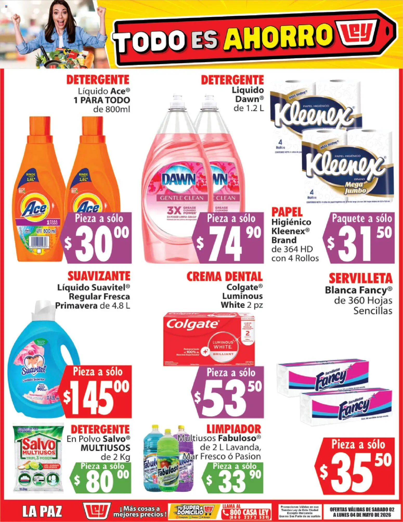 Nuevas ofertas de Casa Ley válidas en toda la República Mexicana desde el 02.05.2026. ¡Encuentra las mejores ofertas en Casa Ley folleto Todo es ahorro! | Página: 7 | Productos: Detergente, Crema, Limpiador, Polvo