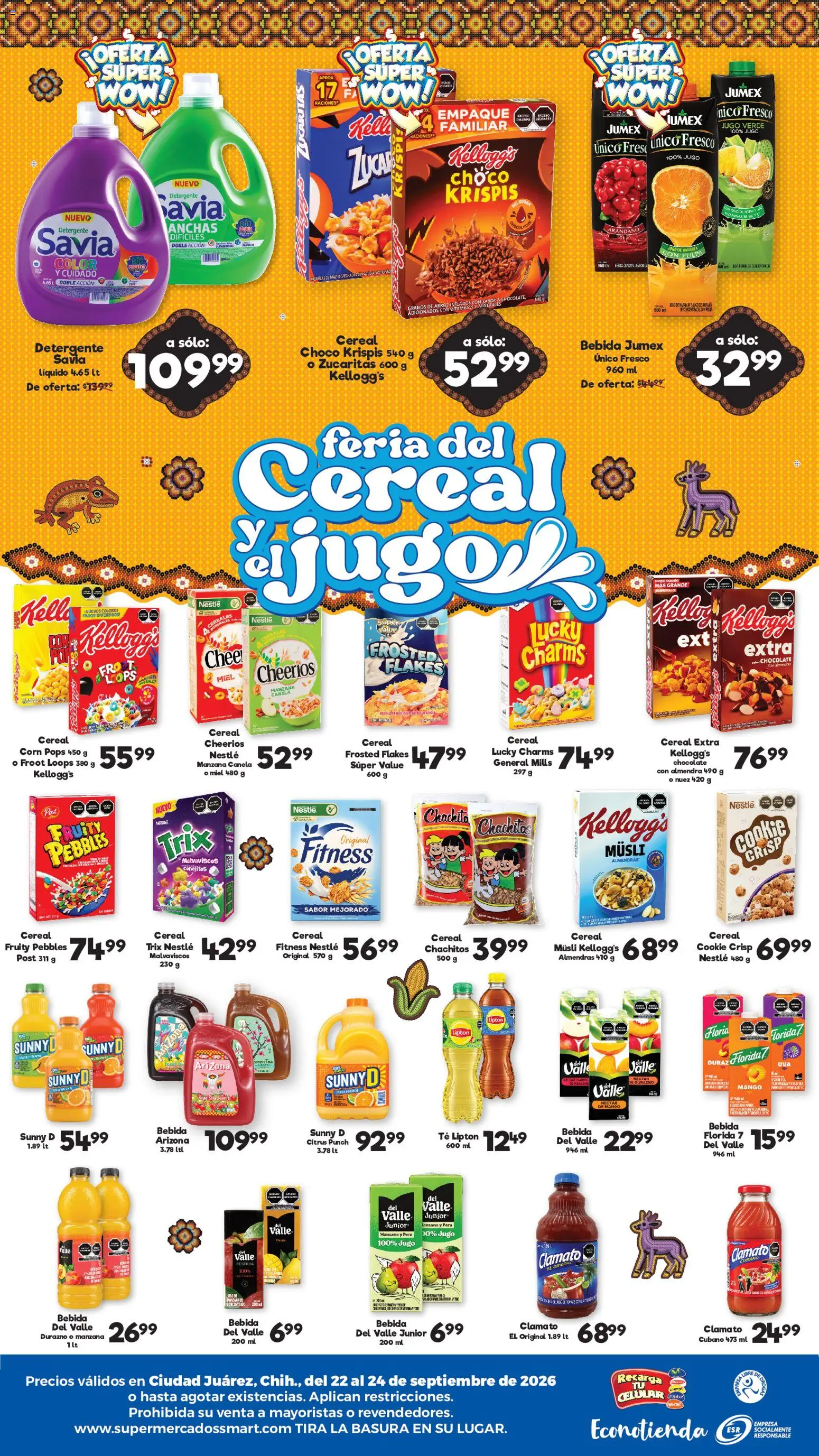 Nuevas ofertas de S-Mart válidas en toda la República Mexicana desde el 22/09/2026. ¡Encuentra las mejores ofertas en S-Mart folleto Ofertas de feria Juárez! | Página: 2 | Productos: Detergente, Pera, Mango, Miel