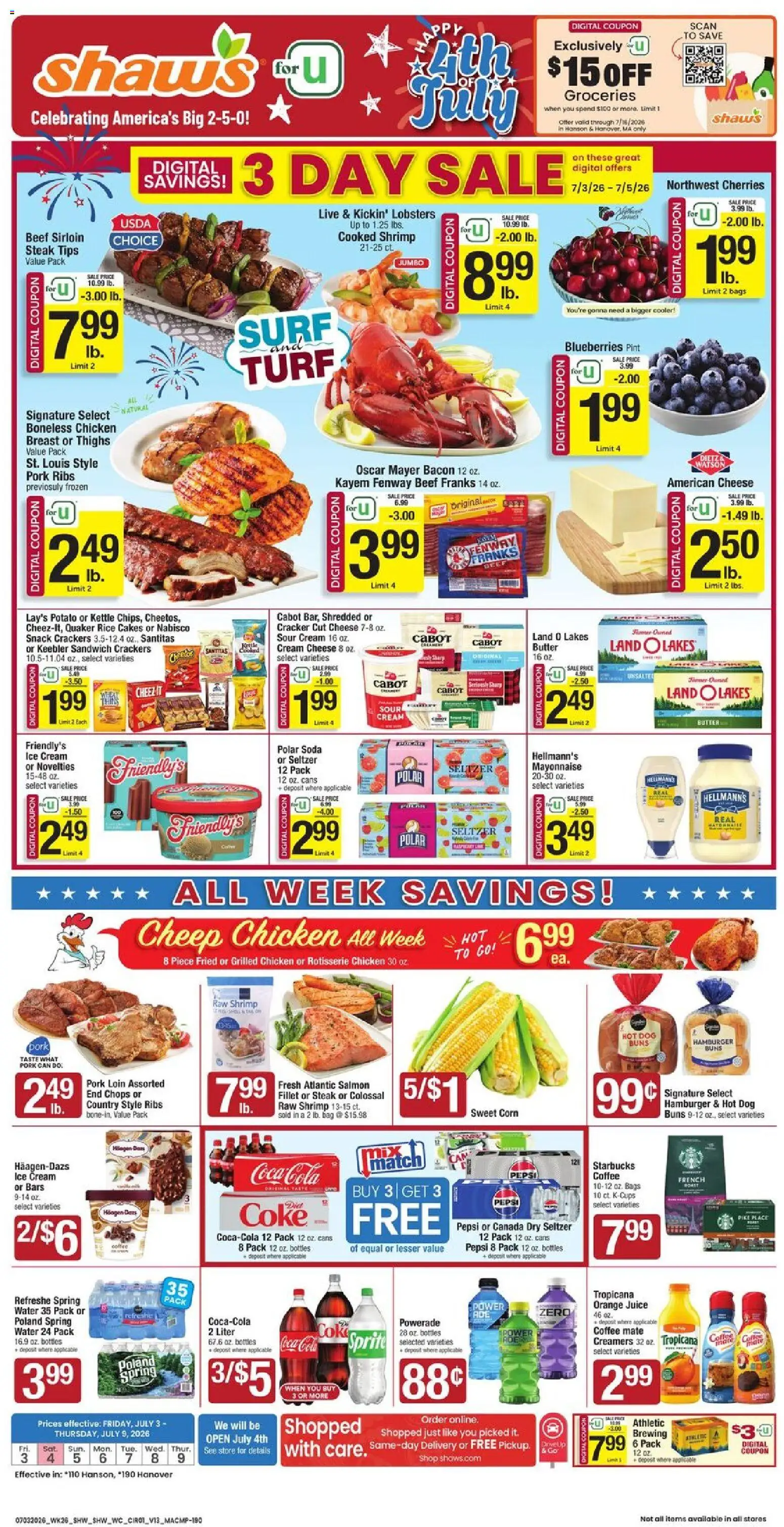 Shaw's Weekly Ad - valid from 07/03/2026 | Page: 1 | Products: Cheese, Rice, Beef, Ice cream