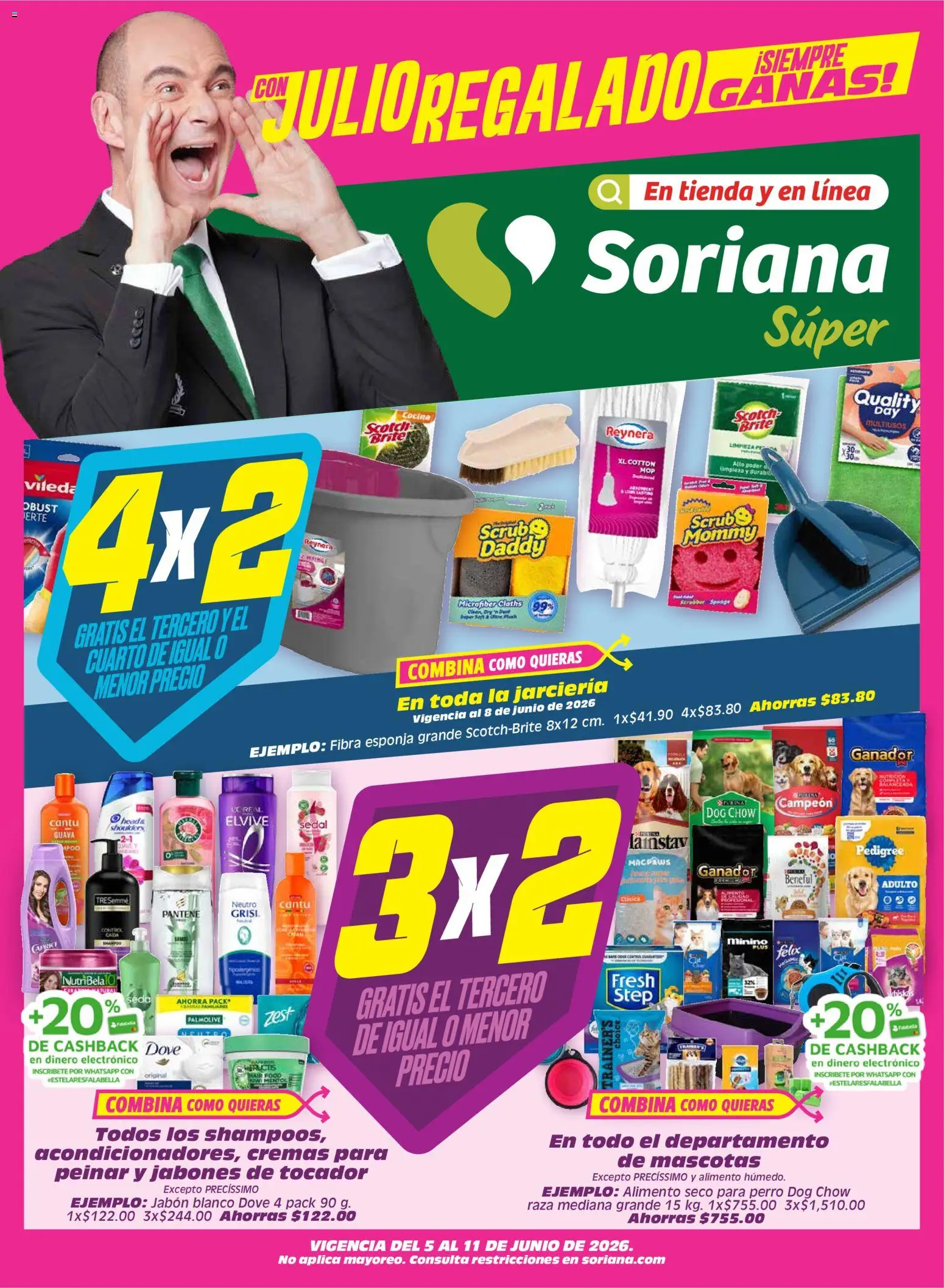 Nuevas ofertas de Soriana válidas en toda la República Mexicana desde el 05.06.2026. ¡Encuentra las mejores ofertas en Soriana Julio Regalado Súper Nacional! | Página: 1 | Productos: Esponja, Cocina, Jabón