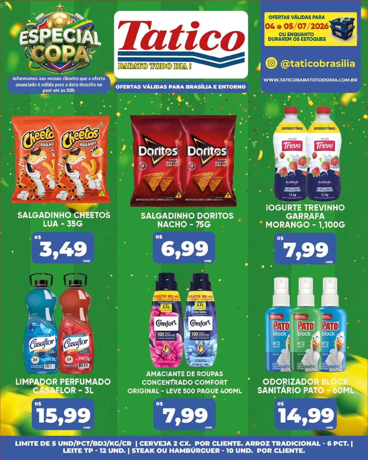 Tatico Folheto - válido de 06/07/2026 | Página: 45 | Produtos: Leite, Copa, Hambúrguer, Cheetos