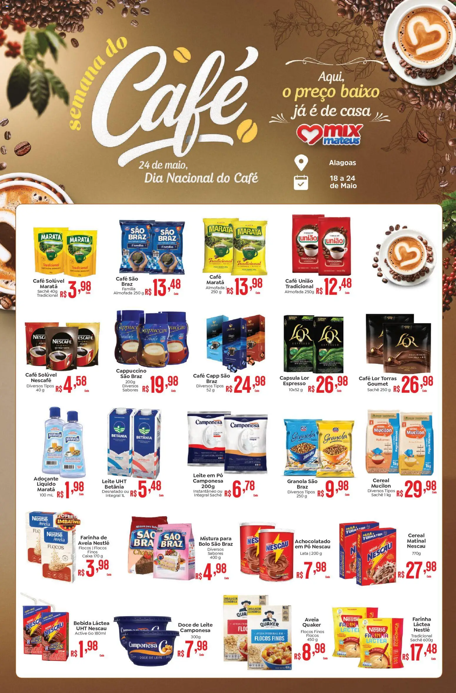 Mateus Folheto - válido de 18.05.2026 | Página: 1 | Produtos: Adoçante, Maiô, Caixa, Leite em pó