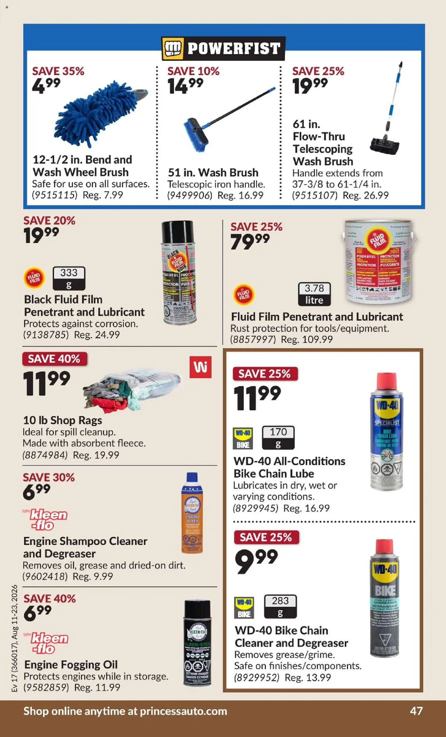 Princess Auto flyer valid from Aug 11, 2026 | Page: 54 | Products: Iron, Brush, Shampoo, Oil