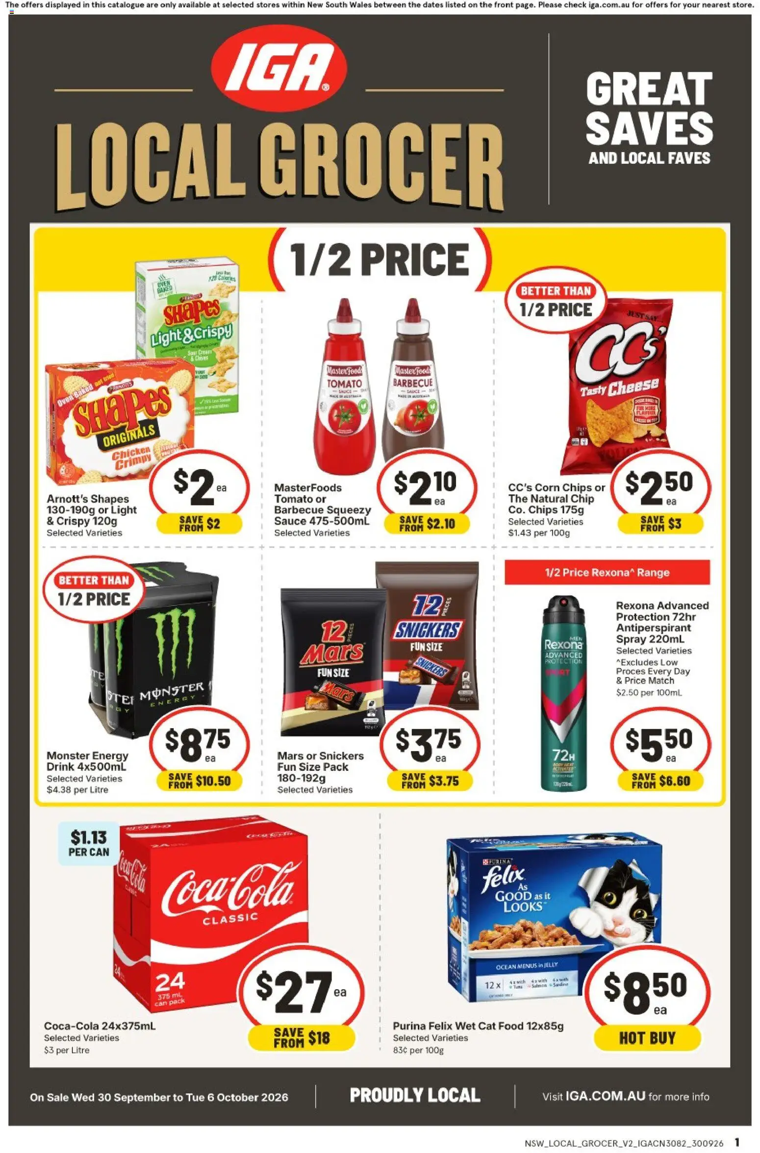 IGA catalogue - valid from 30/09/2026 | Page: 1 | Products: Cheese, Chips, Sauce, Tomato