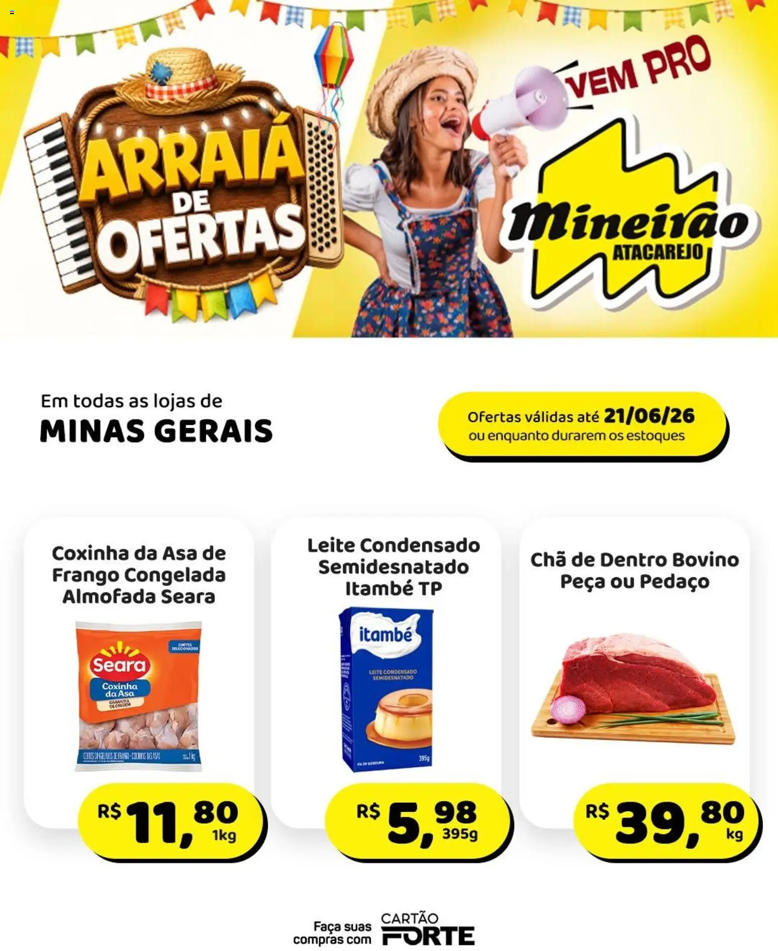 Mineirão Atacarejo Folheto - válido de 15.06.2026 | Página: 1 | Produtos: Almofada, Leite, Faca, Chá