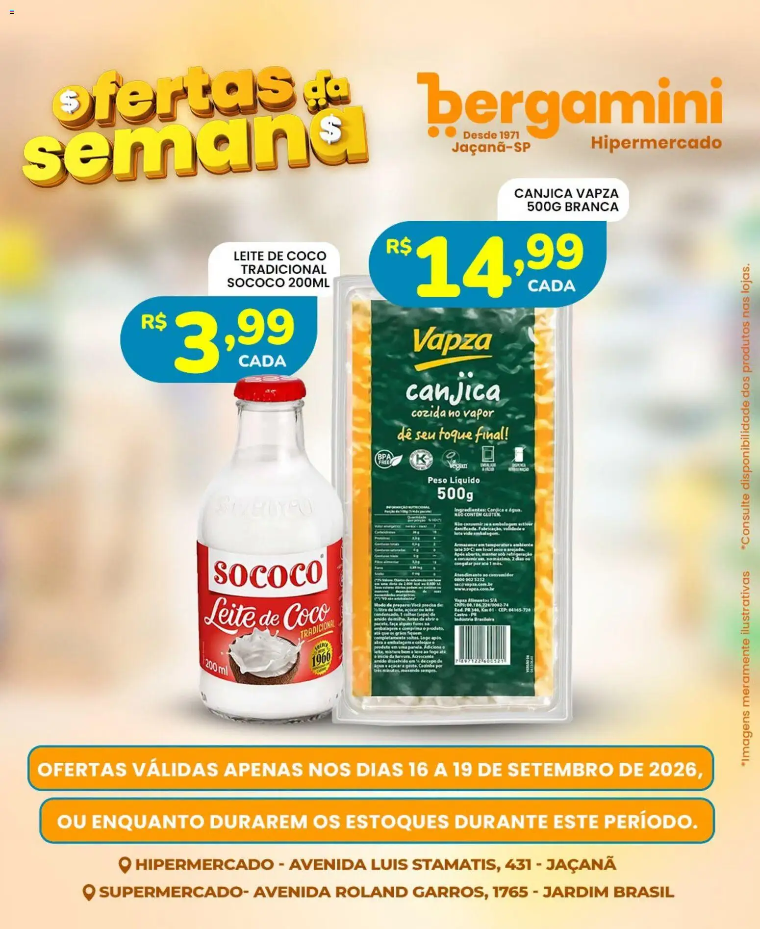 Supermercado Bergamini Folheto - válido de 16/09/2026 | Página: 21 | Produtos: Leite, Faca, Açúcar, Leite de coco