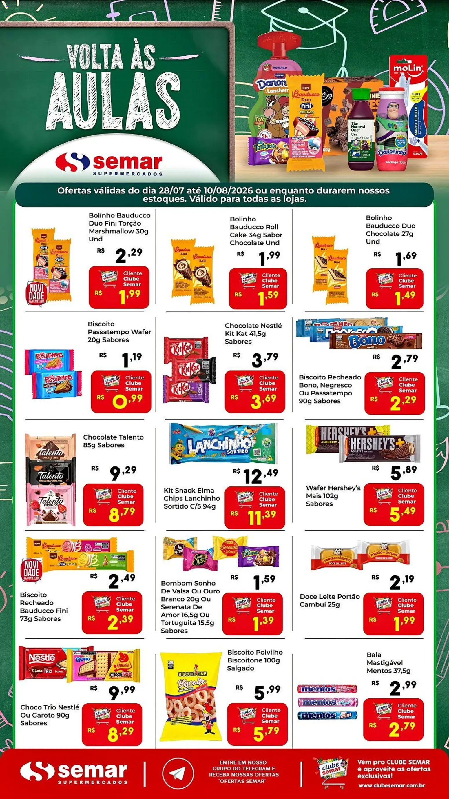 Semar Supermercado Folheto - válido de 28/07/2026 | Página: 3 | Produtos: Biscoito, Prateleira, Bombom, Bala