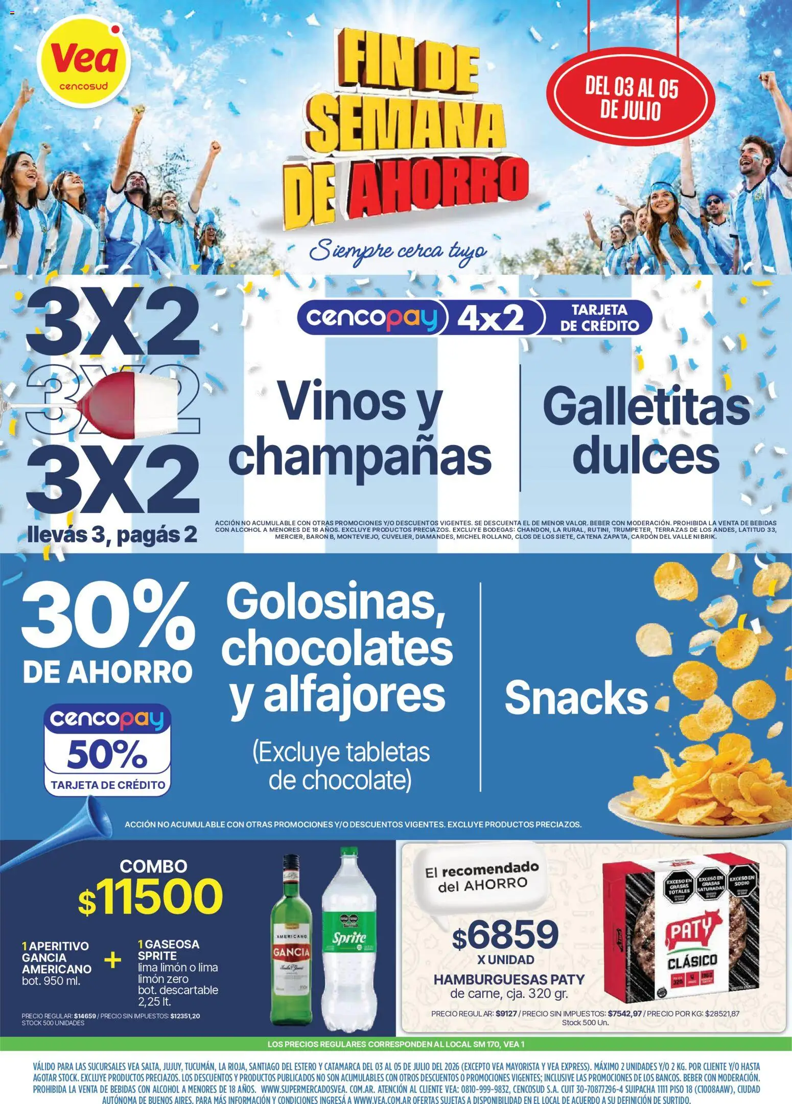 Vea - Fin de semana de Ahorro │ válido desde el 03/07/2026 | Página: 1 | Productos: Galletitas, Gaseosa, Lima, Chocolate