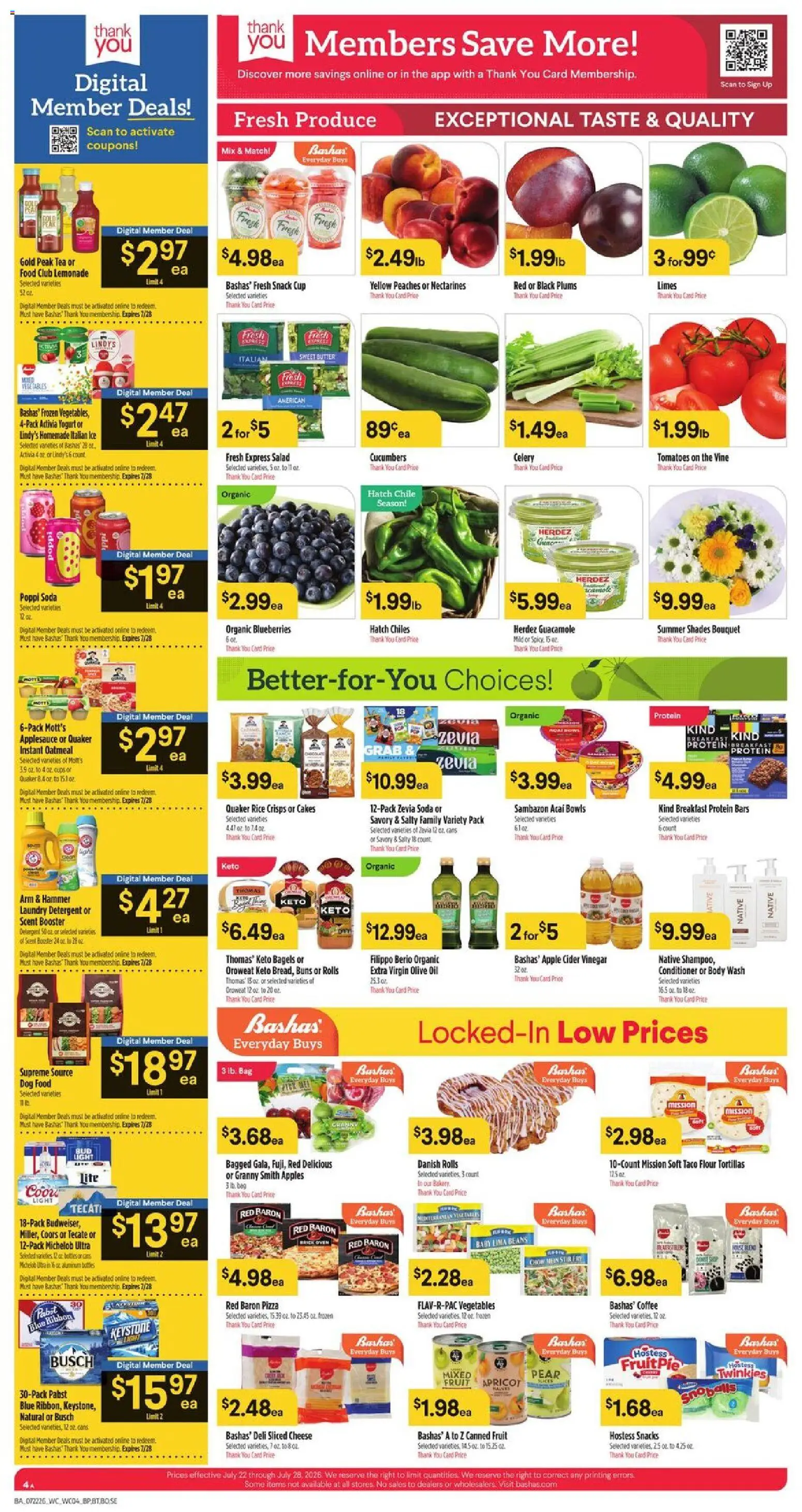 Basha's Weekly Ad - valid from 07/22/2026 | Page: 4 | Products: Hammer, Yogurt, Tea, Vegetables