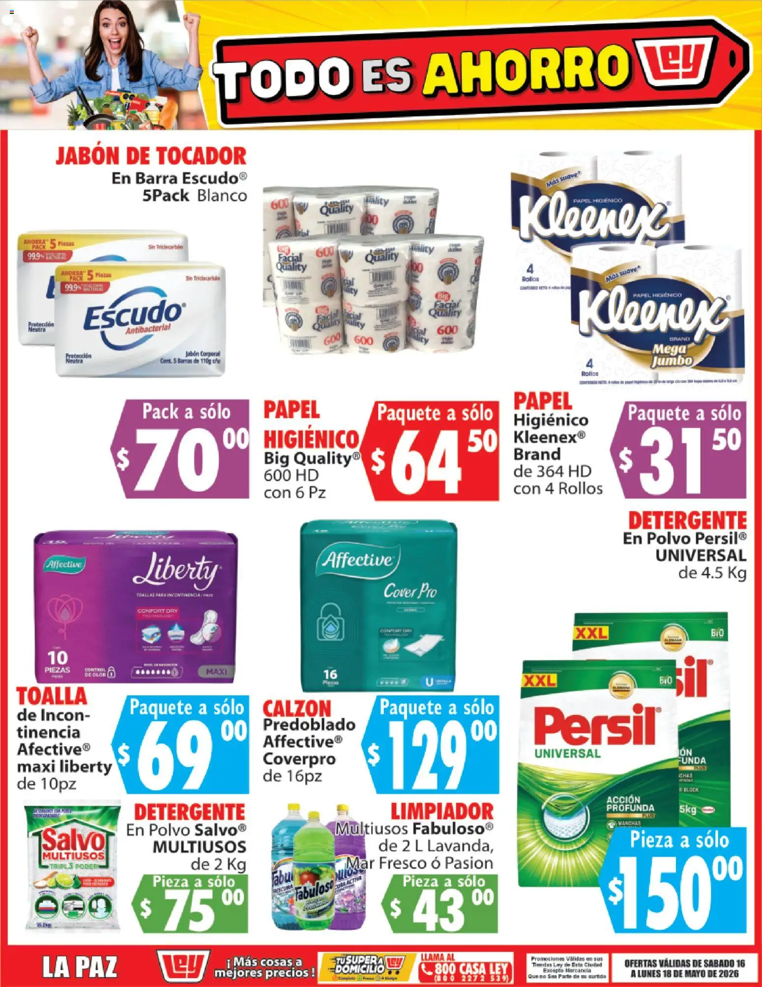 Nuevas ofertas de Casa Ley válidas en toda la República Mexicana desde el 16.05.2026. ¡Encuentra las mejores ofertas en Casa Ley folleto Todo es ahorro! | Página: 8 | Productos: Detergente, Calzón, Limpiador, Papel higiénico