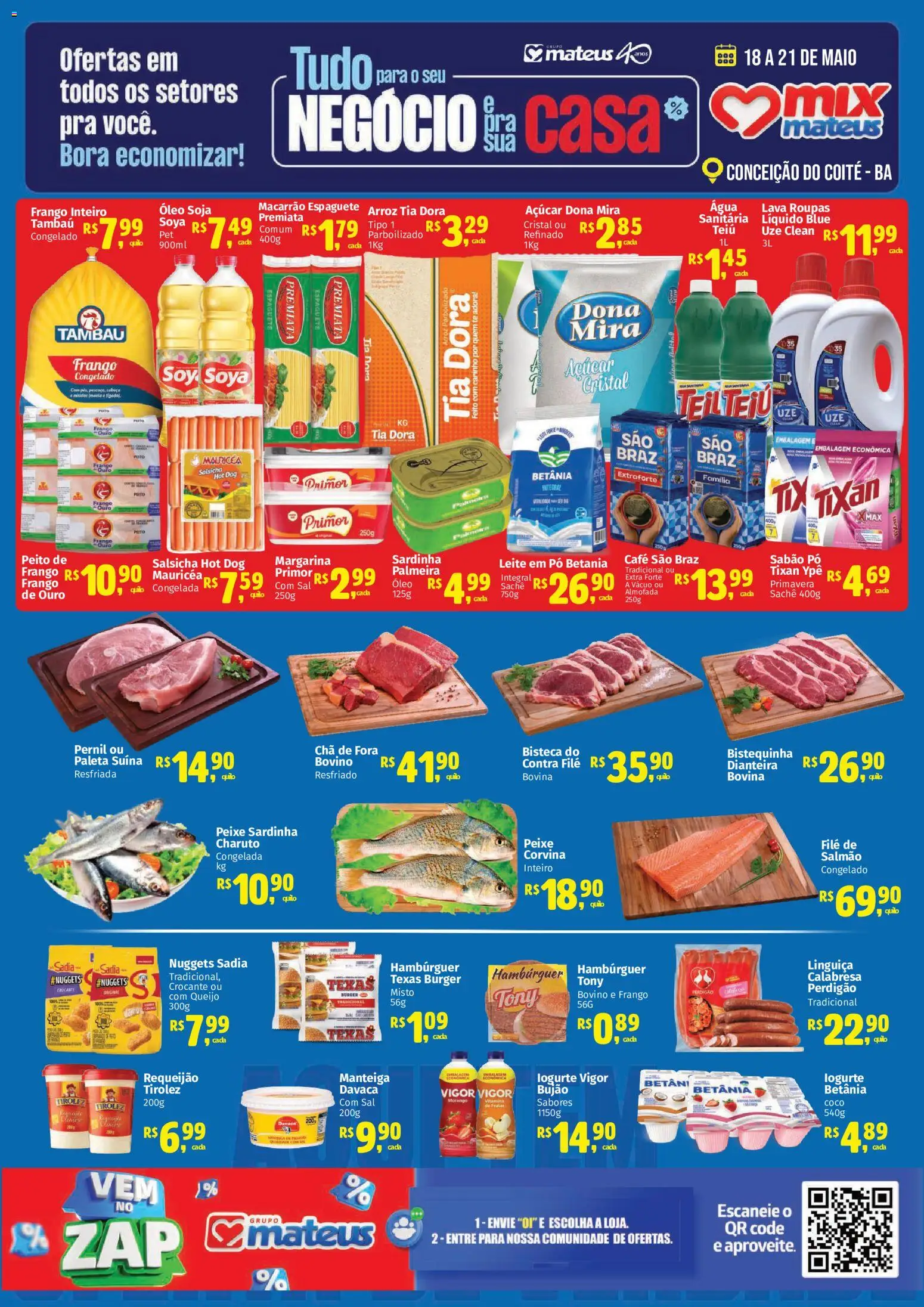 Mateus Folheto - válido de 18.05.2026 | Página: 1 | Produtos: Salsicha, Maiô, Hambúrguer, Margarina