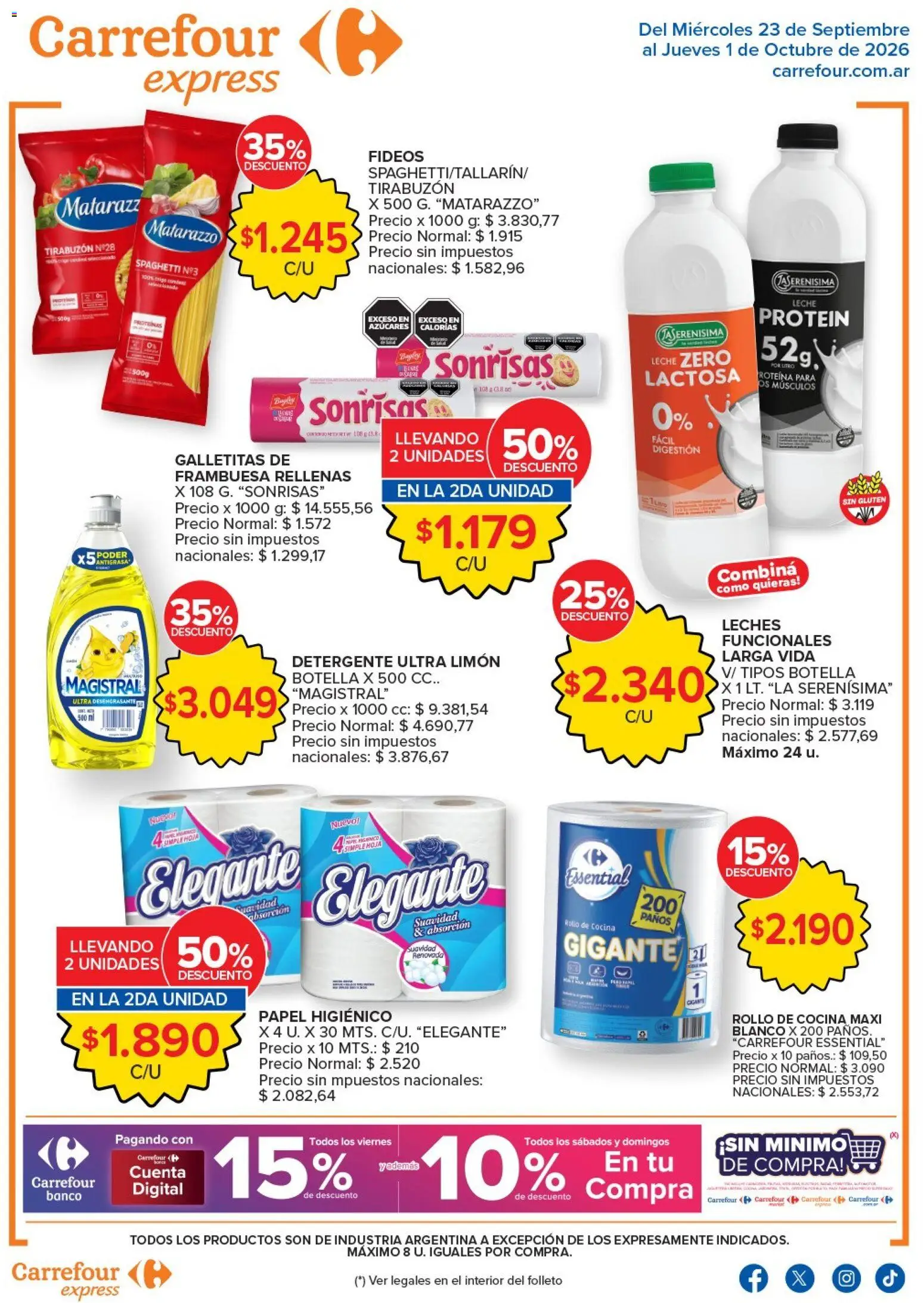 Carrefour - Carrefour Express Ofertas │ válido desde el 23/09/2026 | Página: 1 | Productos: Botella, Cocina, Limón, Fideos