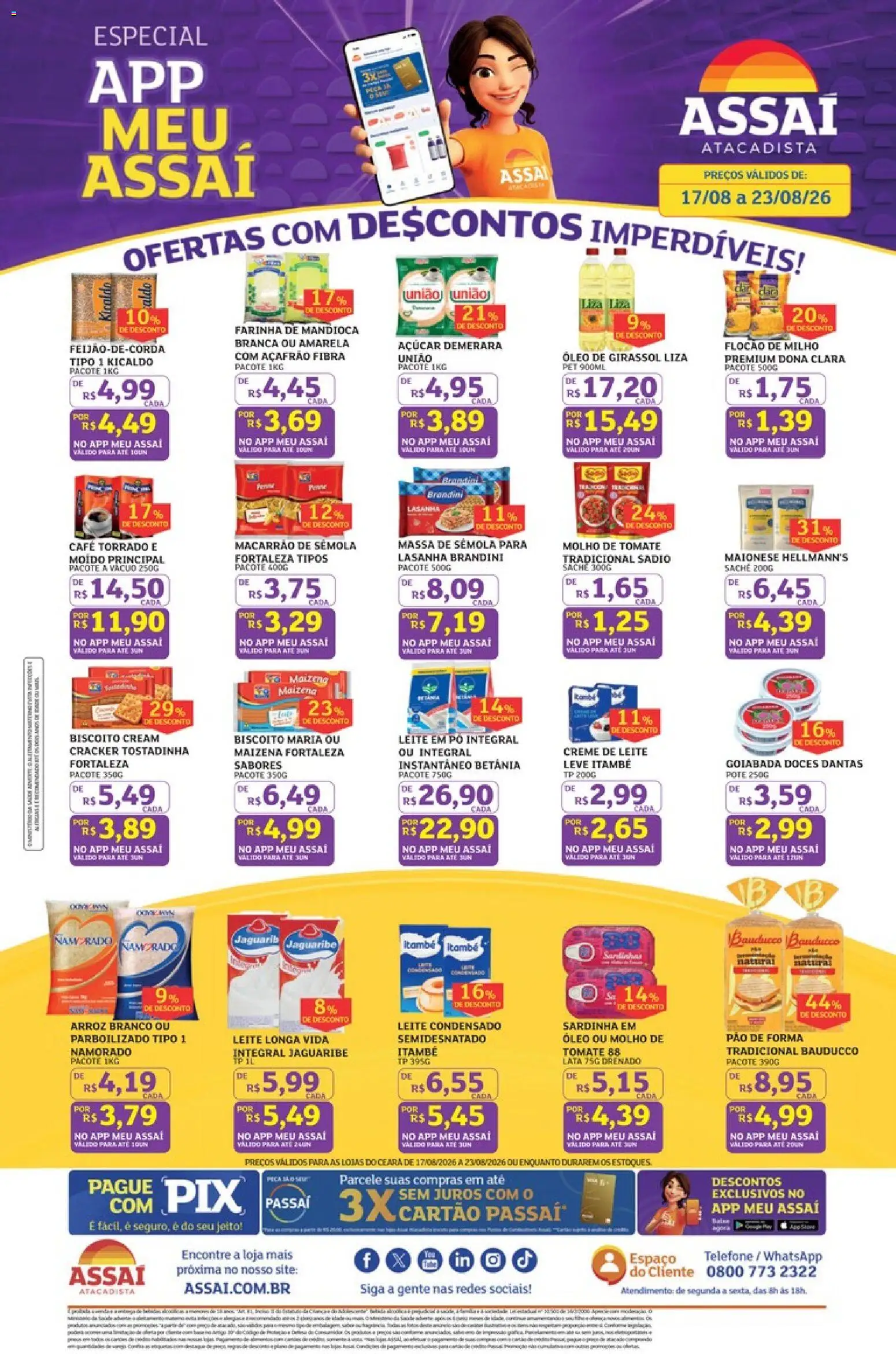 Assaí Atacadista Folheto - válido de 17/08/2026 | Página: 1 | Produtos: Açúcar demerara, Massa, Lasanha, Creme de leite