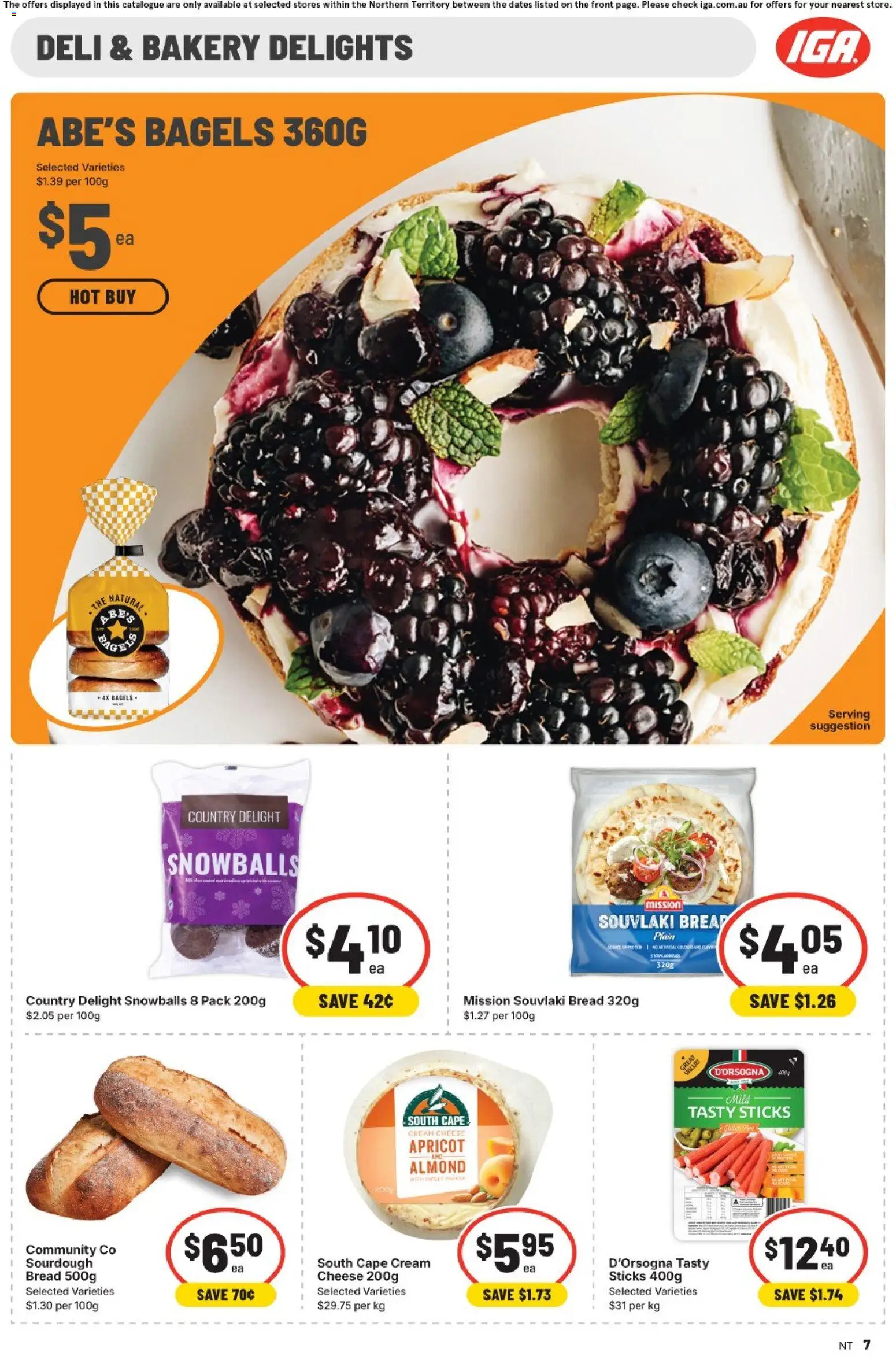 IGA catalogue - valid from 22/07/2026 | Page: 7 | Products: Bagels, Bread, Cream, Bakery