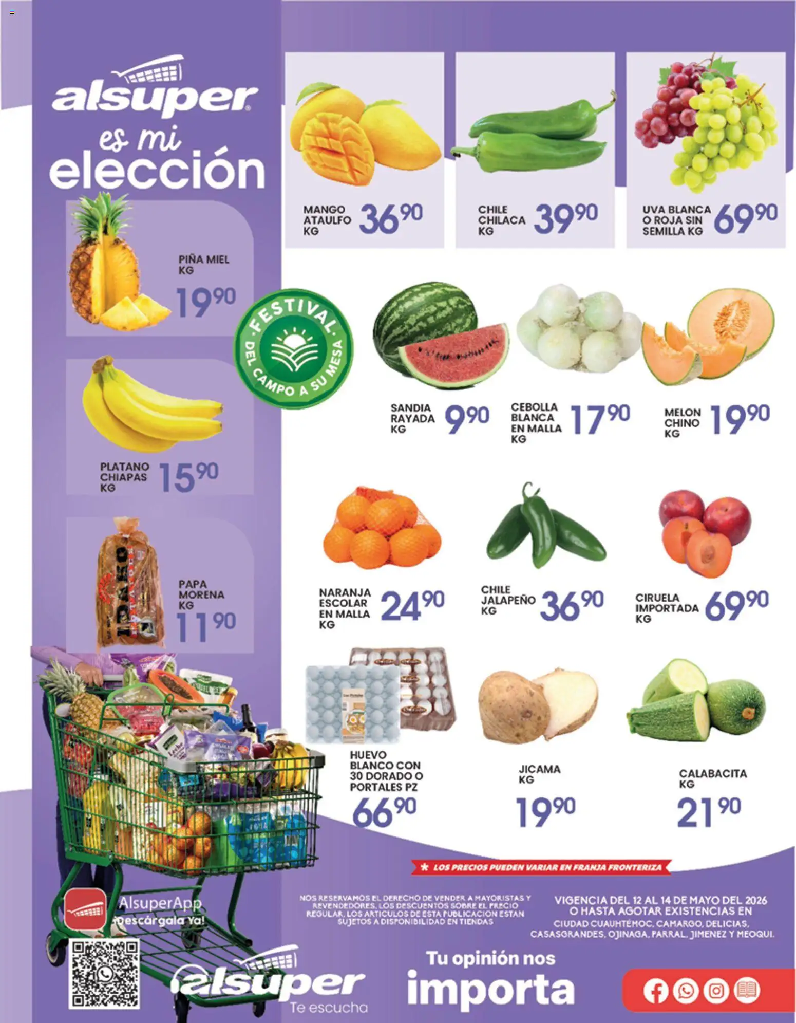 Nuevas ofertas de Alsuper válidas en toda la República Mexicana desde el 12.05.2026. ¡Encuentra las mejores ofertas en Alsuper folleto Chihuahua-Estado! | Página: 1 | Productos: Cebolla, Papa, Sandía, Piña