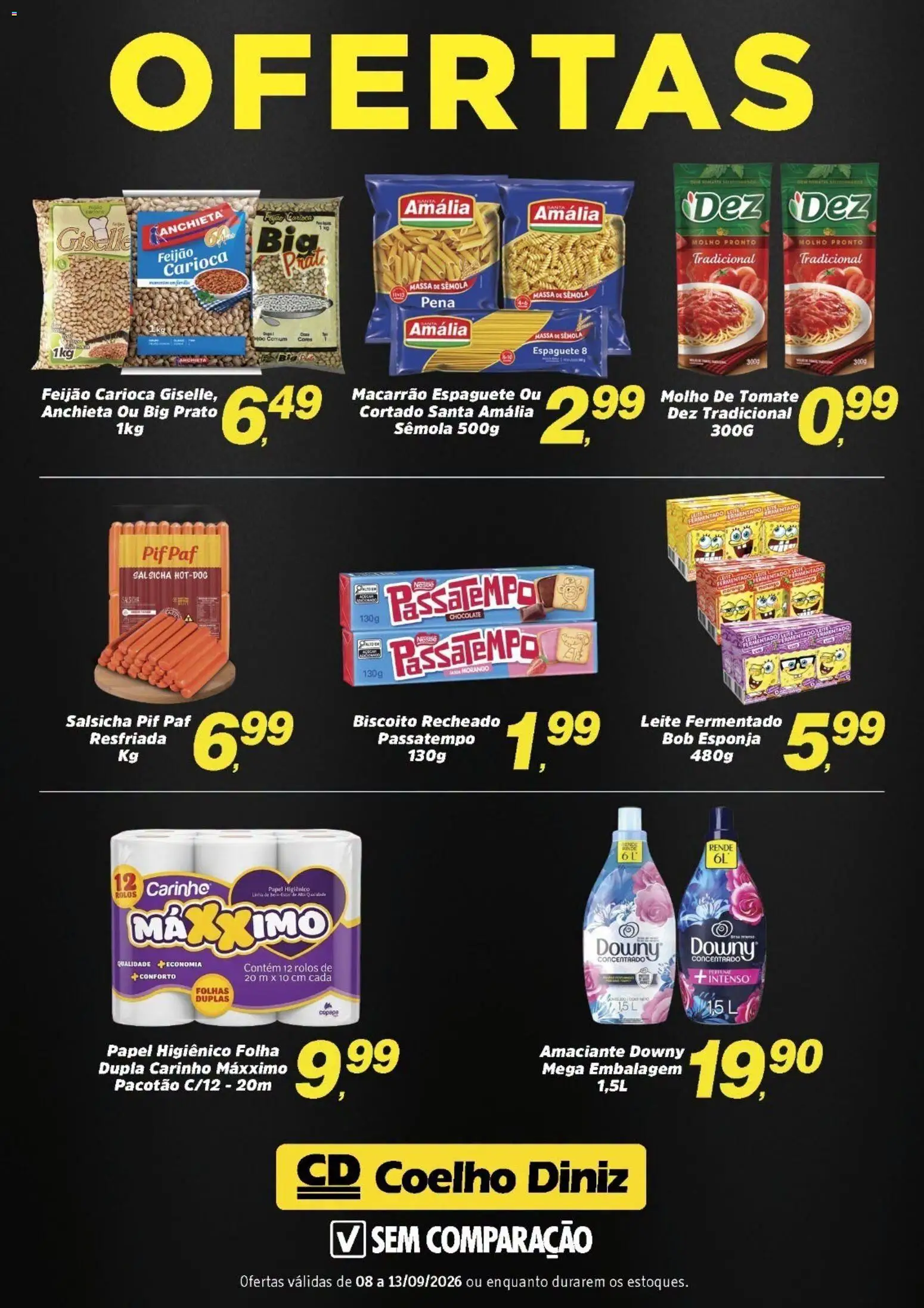 Coelho Diniz Folheto - válido de 08/09/2026 | Página: 1 | Produtos: Espaguete, Biscoito, Massa, Amaciante