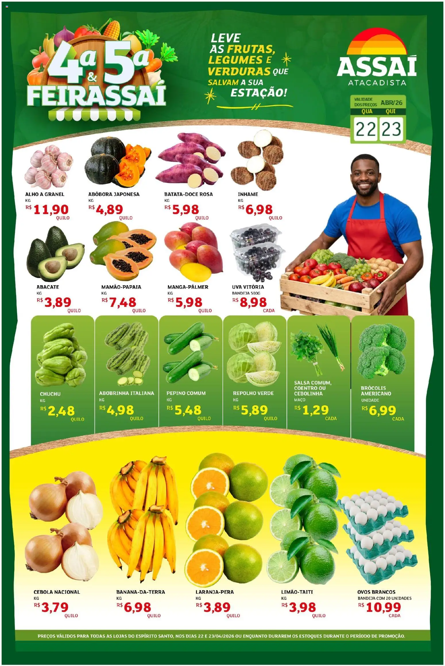 Assaí Atacadista Folheto - válido de 22.04.2026 | Página: 1 | Produtos: Chuchu, Repolho, Ovos, Brócolis