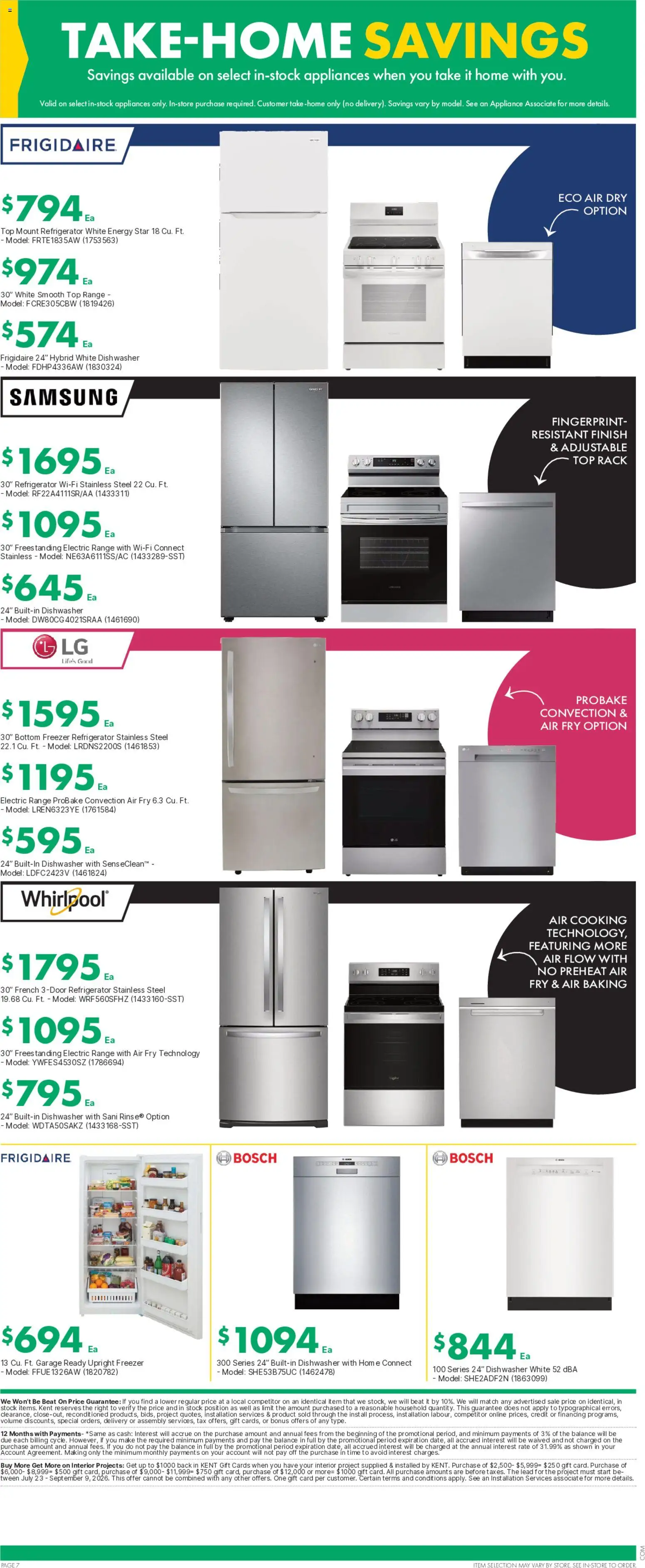 Kent flyer valid from Aug 20, 2026 | Page: 8 | Products: Refrigerator, Freezer, Dishwasher