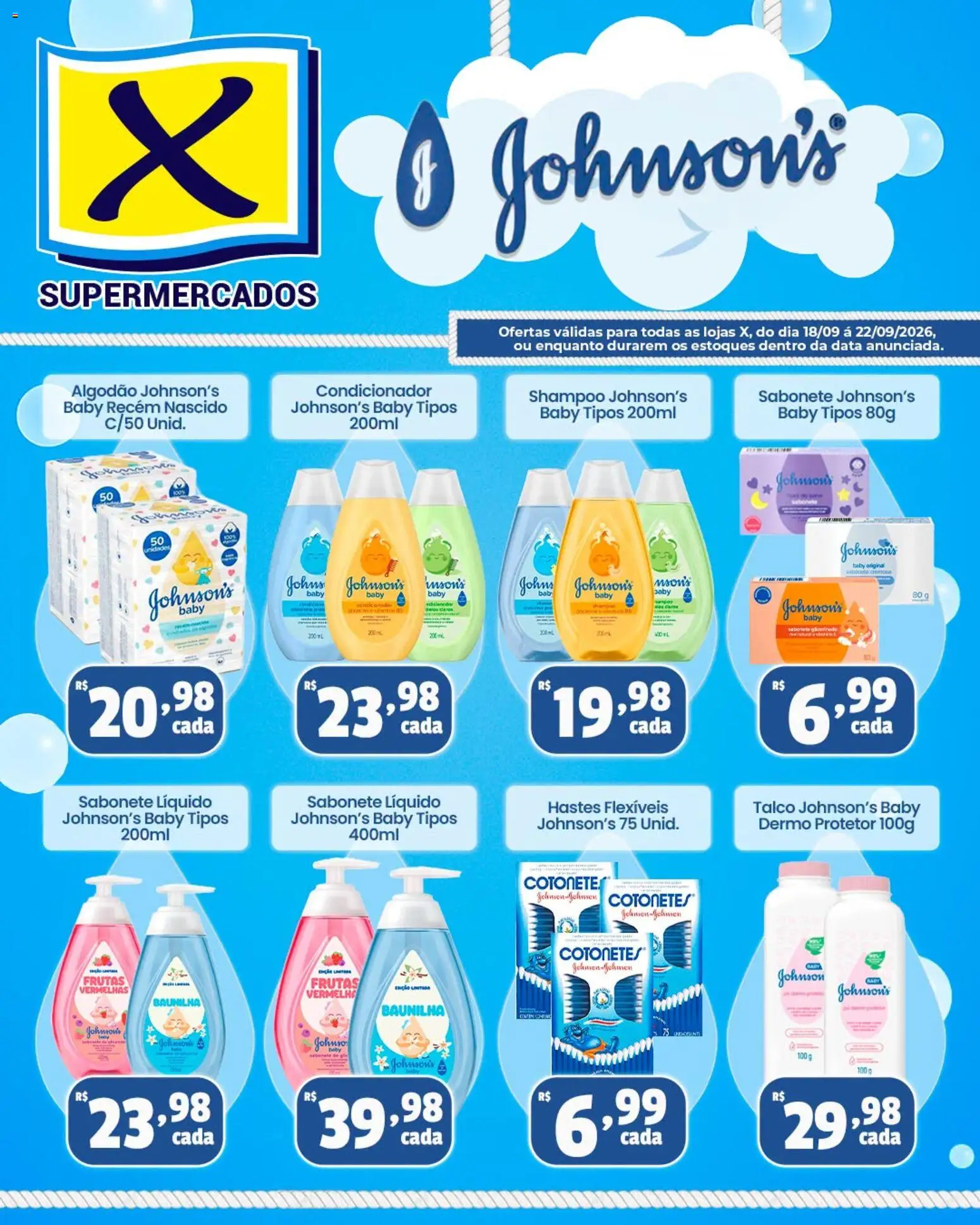 X Supermercados Folheto - válido de 18/09/2026 | Página: 1 | Produtos: Frutas, Shampoo, Baunilha, Sabonete