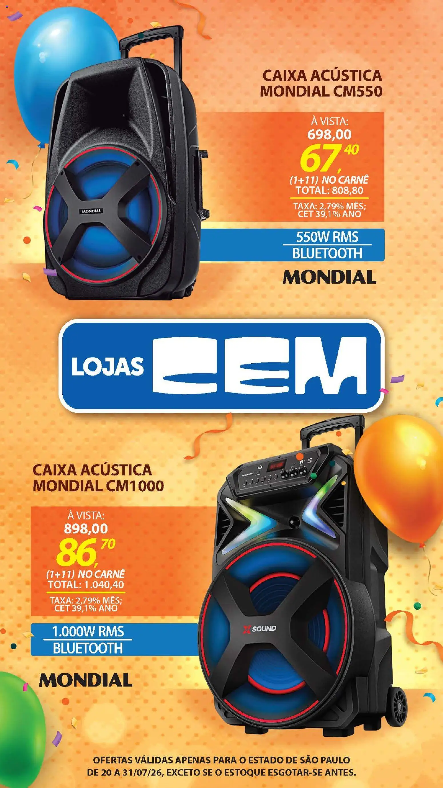 Lojas Cem Folheto - válido de 20/07/2026 | Página: 60 | Produtos: Caixa acústica, Caixa, Carne