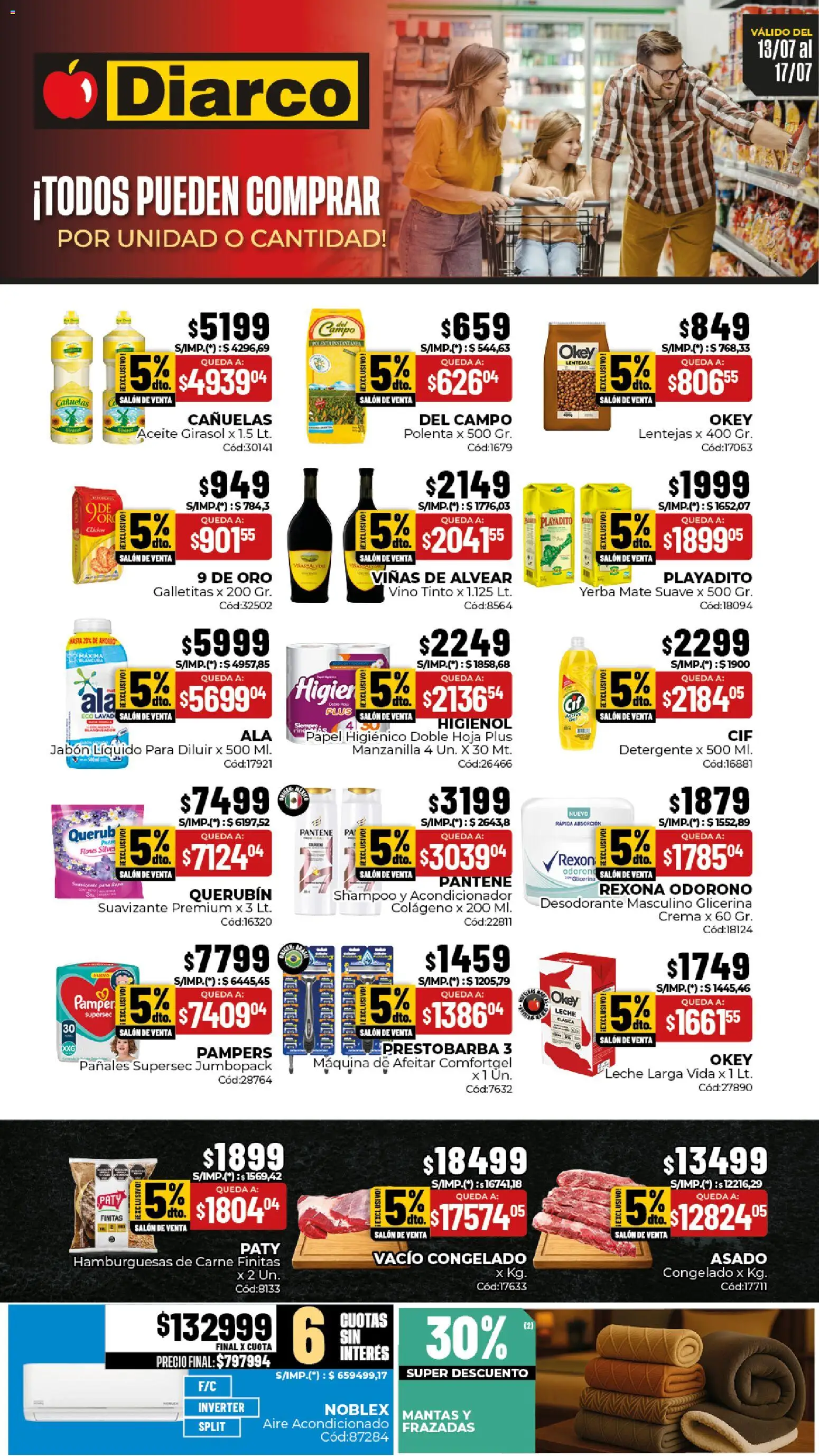 Diarco - Ofertas Interior │ válido desde el 13/07/2026 | Página: 1 | Productos: Papel higiénico, Aire acondicionado, Desodorante, Crema