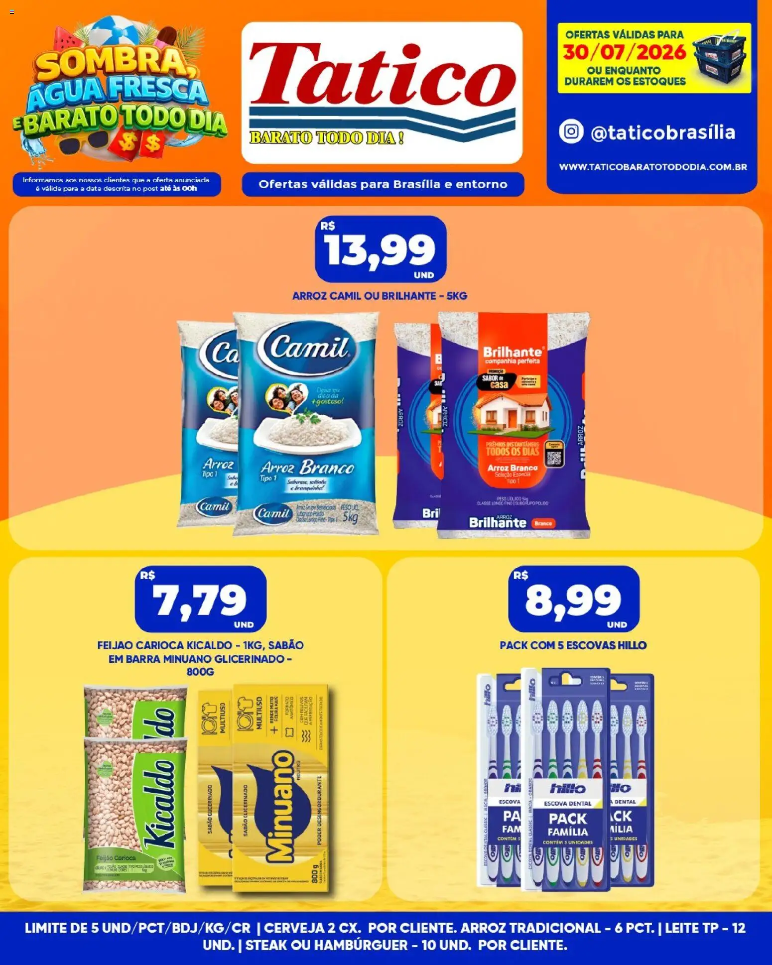 Tatico Folheto - válido de 30/07/2026 | Página: 8 | Produtos: Escova, Sabão, Arroz, Hambúrguer