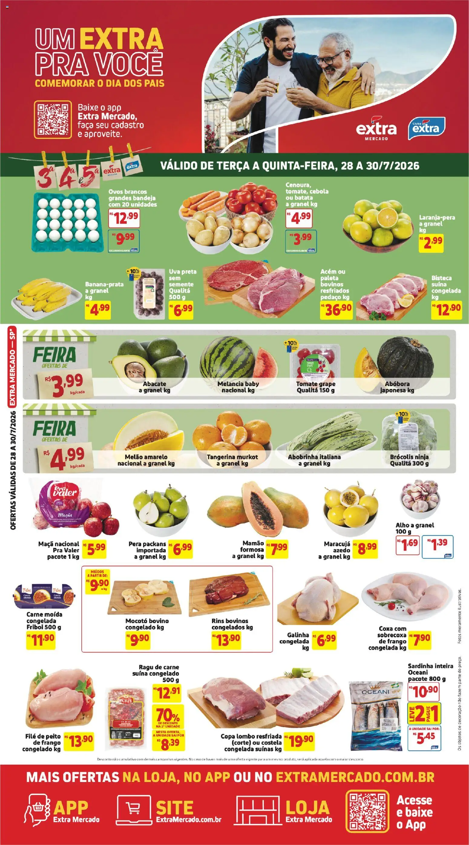 Extra Folheto - válido de 28/07/2026 | Página: 1 | Produtos: Melão, Cebola, Maçãs, Bandeja