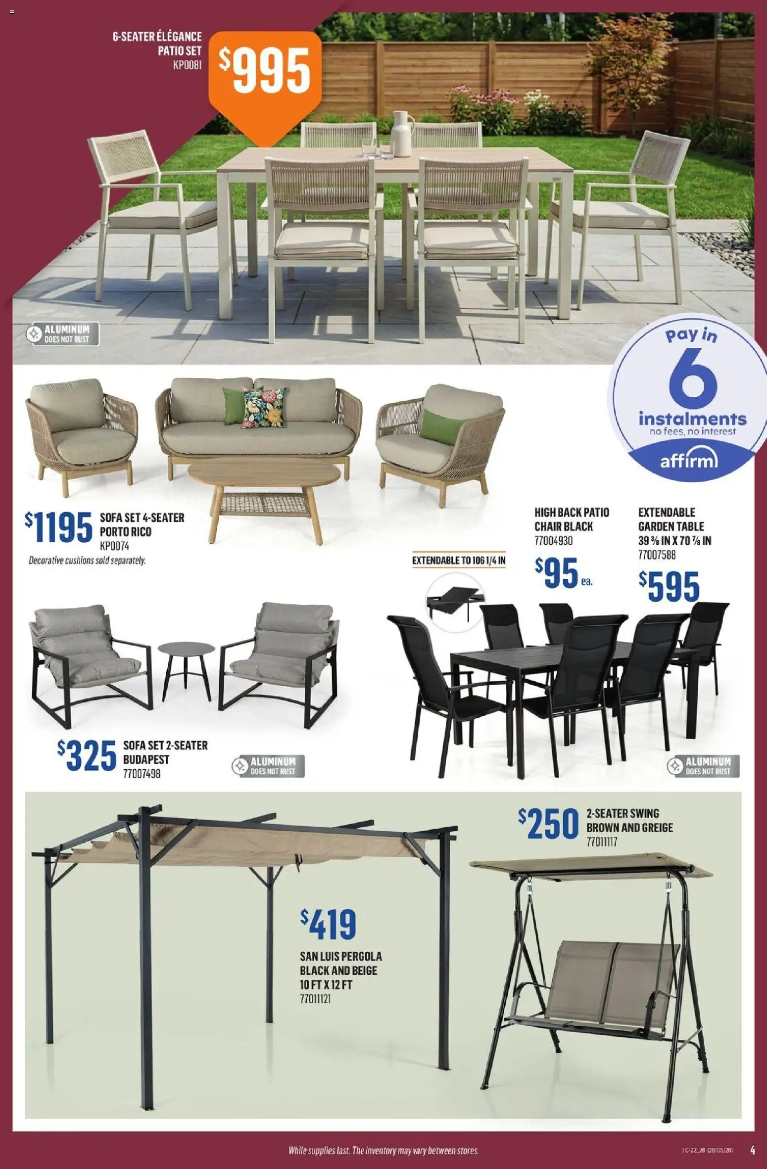 Canac flyer valid from 28.05.2026 | Page: 4 | Products: Sofa, Table, Chair