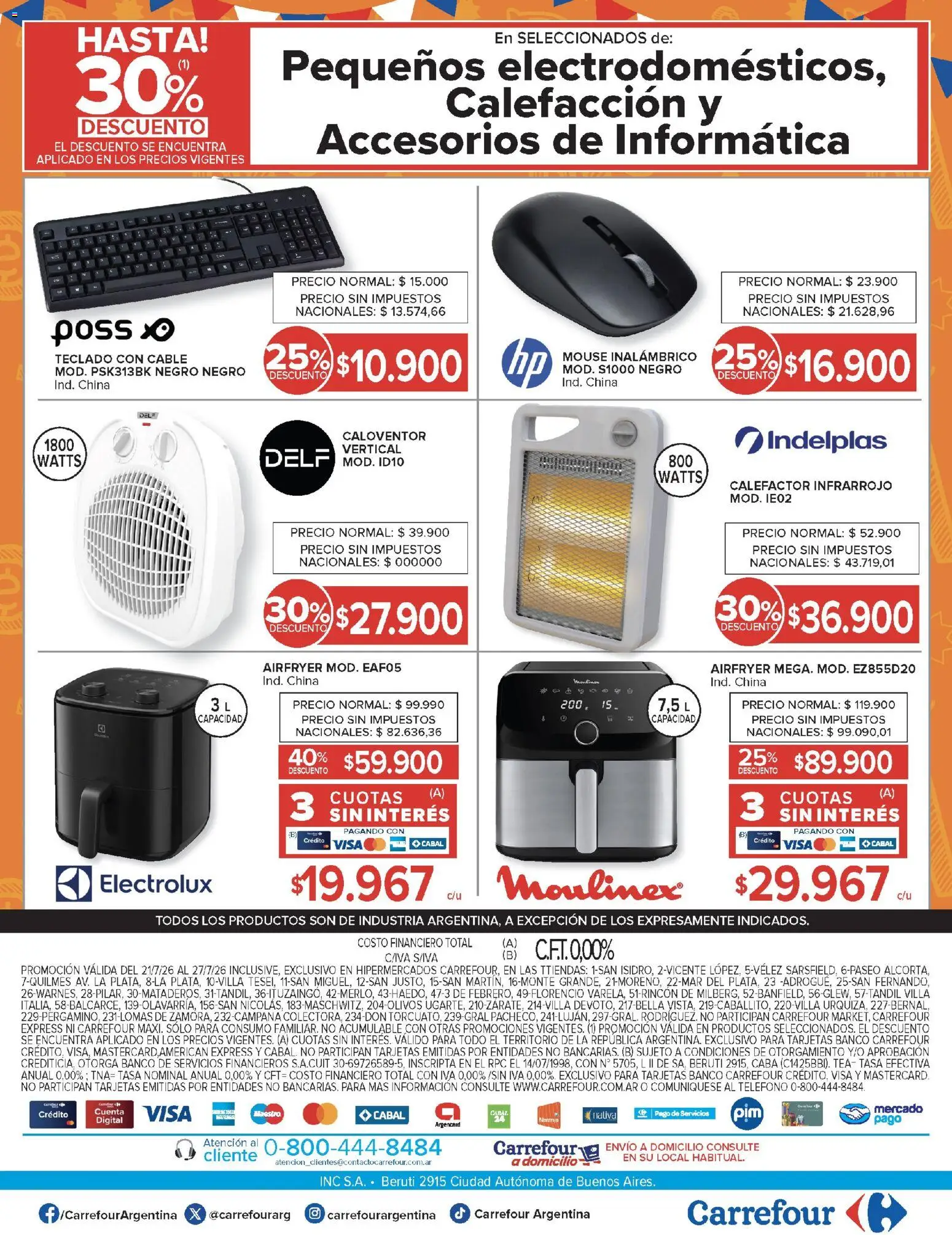 Carrefour - AHORRO FIN DE MES │ válido desde el 21/07/2026 | Página: 30 | Productos: Teléfono, Cable, Calefactor, Mouse