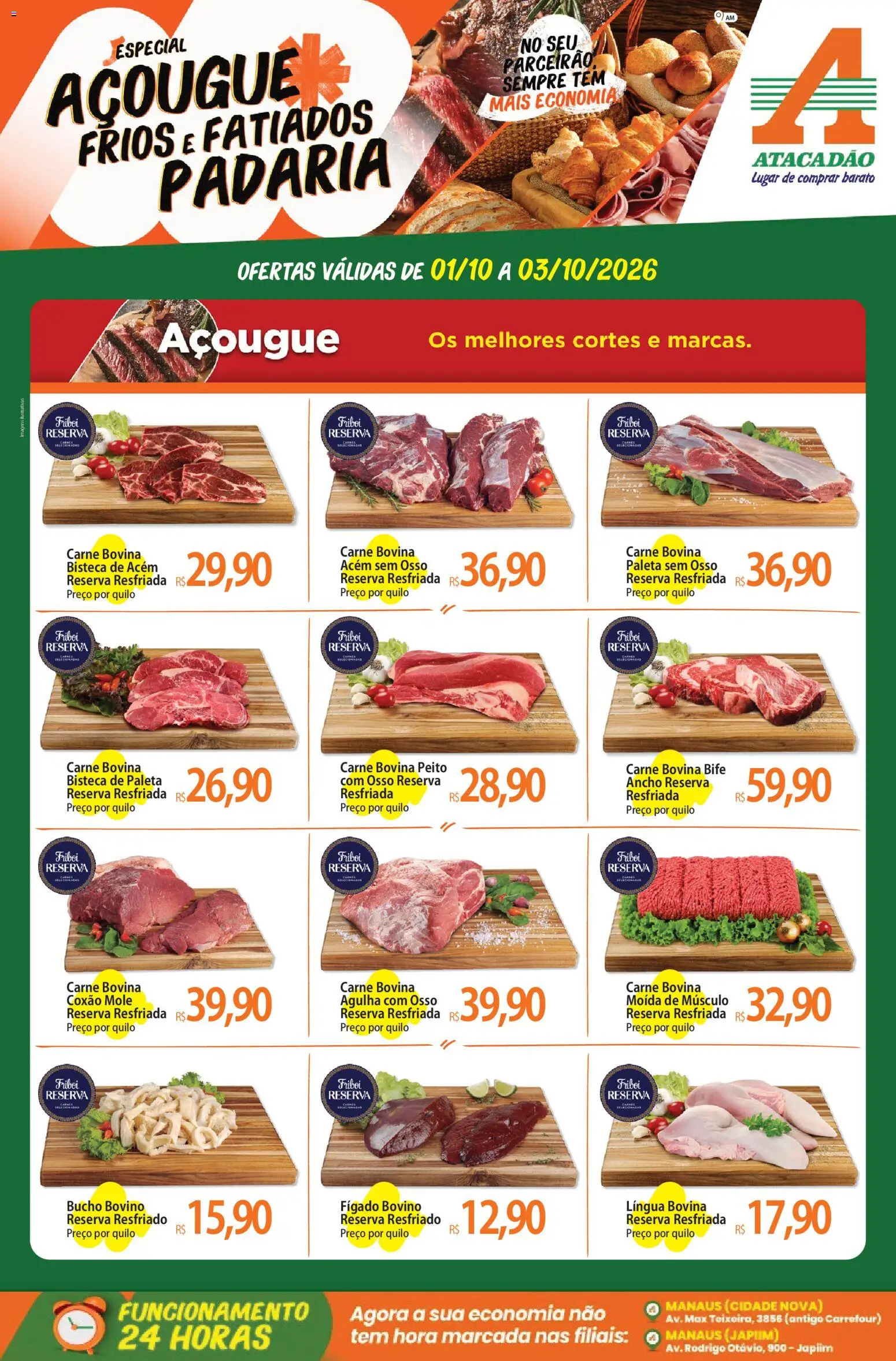 Atacadão Folheto - válido de 01/10/2026 | Página: 1 | Produtos: Coxão mole, Acém, Carne, Fígado