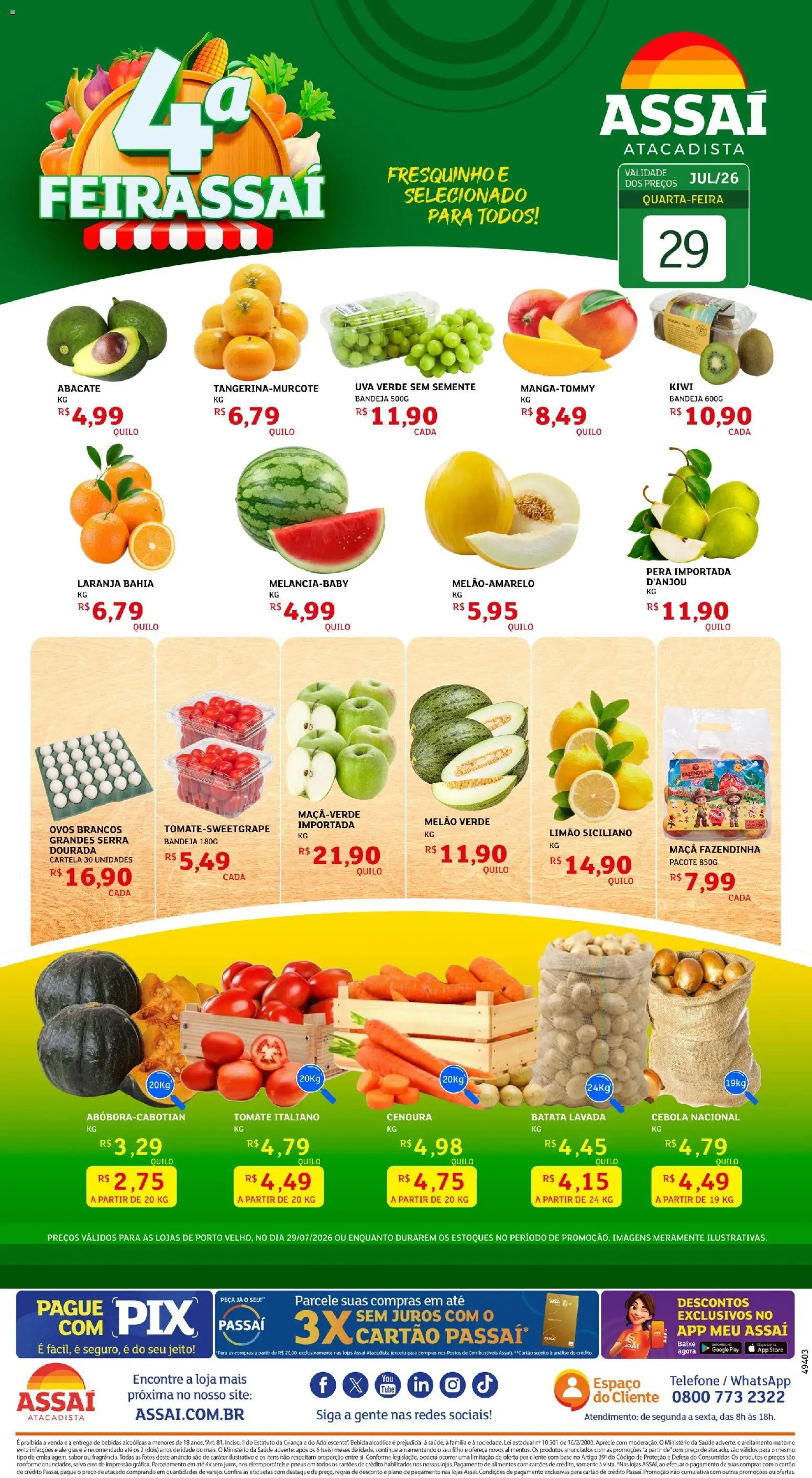 Assaí Atacadista Folheto - válido de 29/07/2026 | Página: 1 | Produtos: Ovos, Pneus, Bebida, Batata