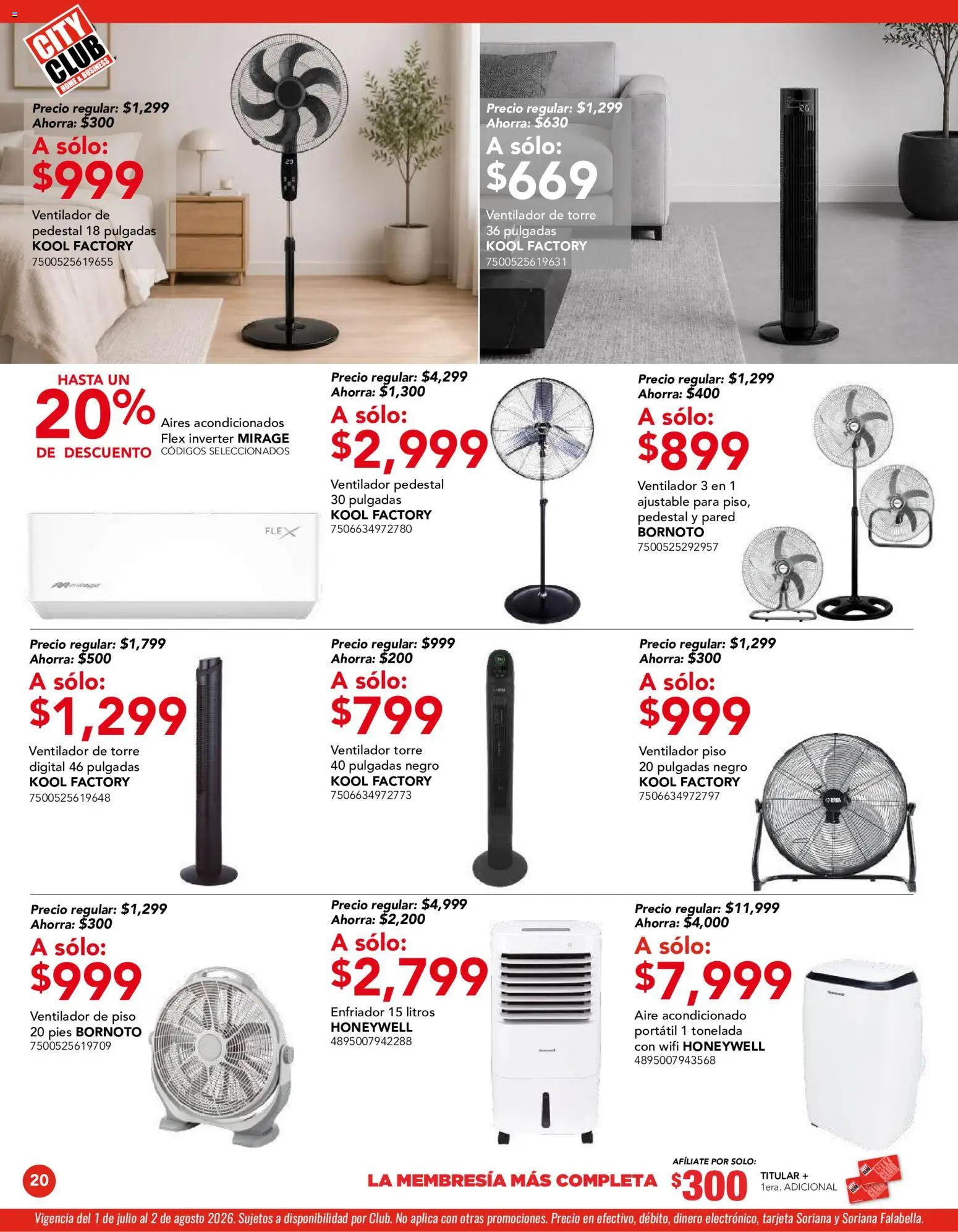 Nuevas ofertas de City Club válidas en toda la República Mexicana desde el 01/07/2026. ¡Encuentra las mejores ofertas en City Club catálogo! | Página: 20 | Productos: Ventilador, Aire acondicionado