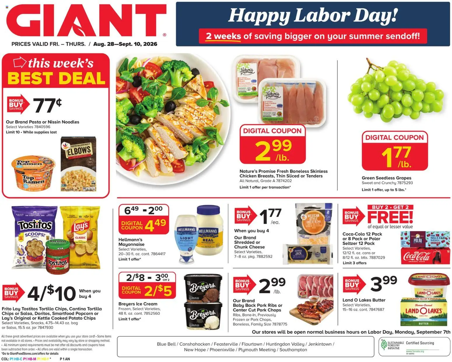 Giant Weekly Ad - valid from 08/28/2026 | Page: 1 | Products: Pork ribs, Butter, Mayonnaise, Grapes