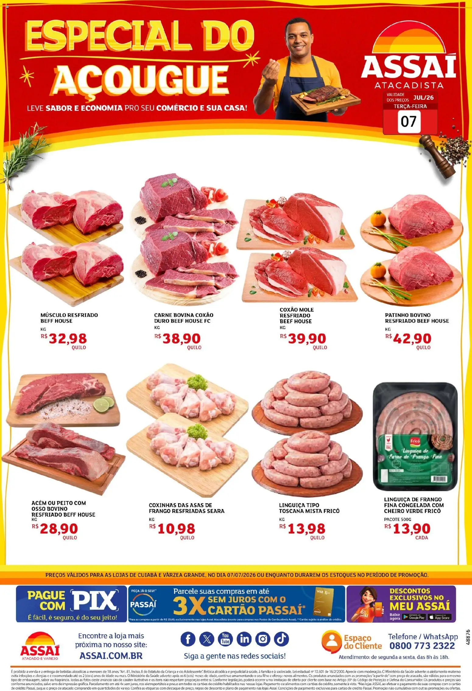 Assaí Atacadista Folheto - válido de 07/07/2026 | Página: 1 | Produtos: Base, Carne, Bebida, Frango