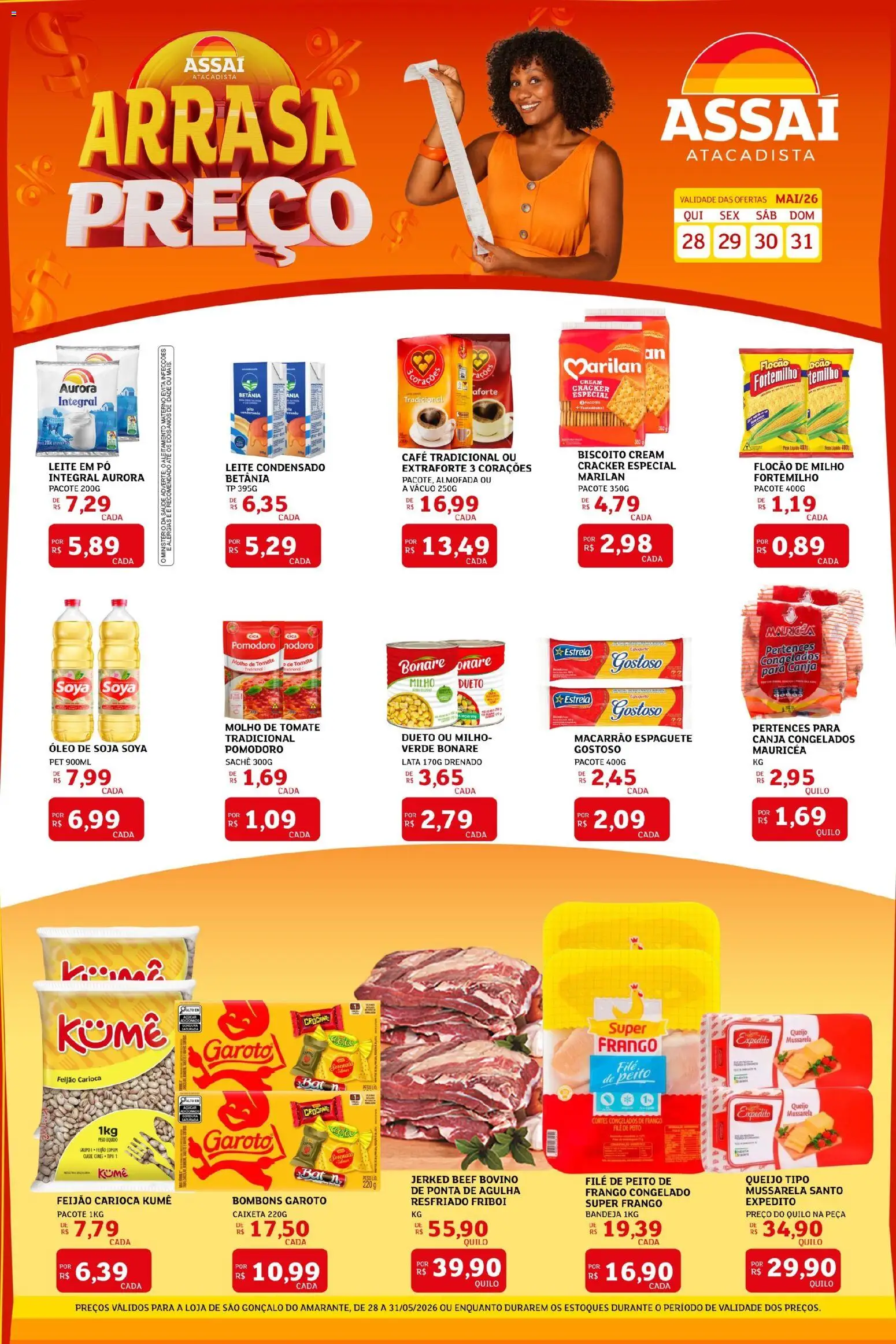 Assaí Atacadista Folheto - válido de 28.05.2026 | Página: 1 | Produtos: Biscoito, Mussarela, Soja, Leite em pó