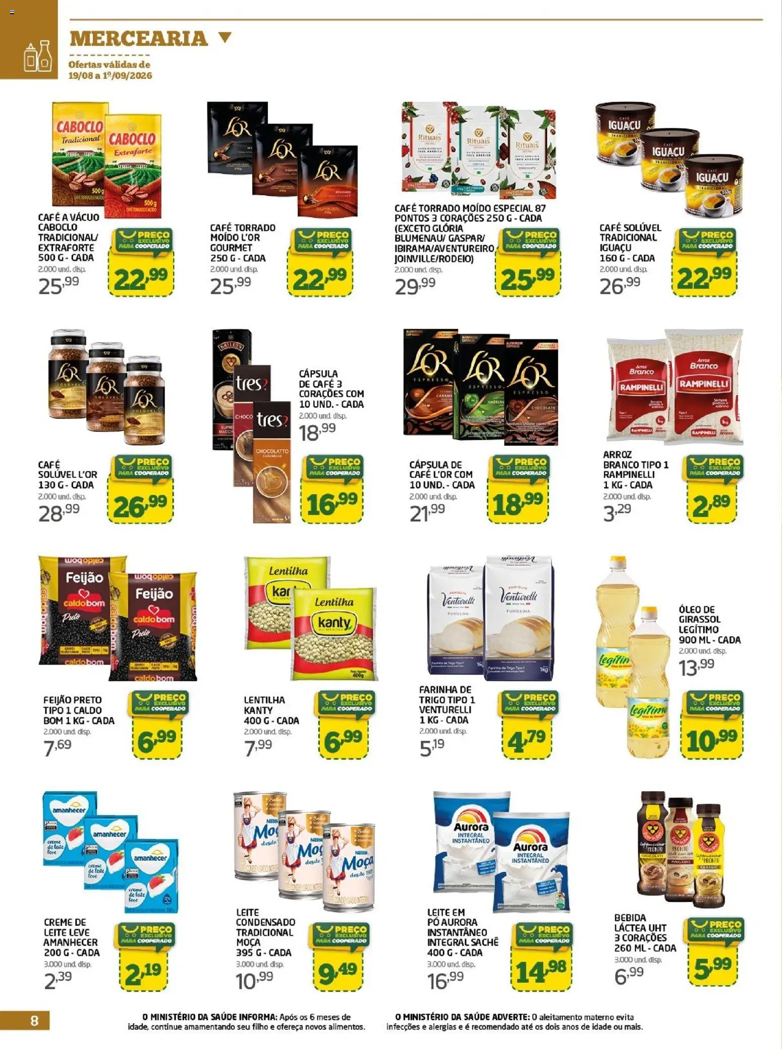 Cooper Folheto - válido de 19/08/2026 | Página: 8 | Produtos: Pó, Arroz, Creme, Café solúvel