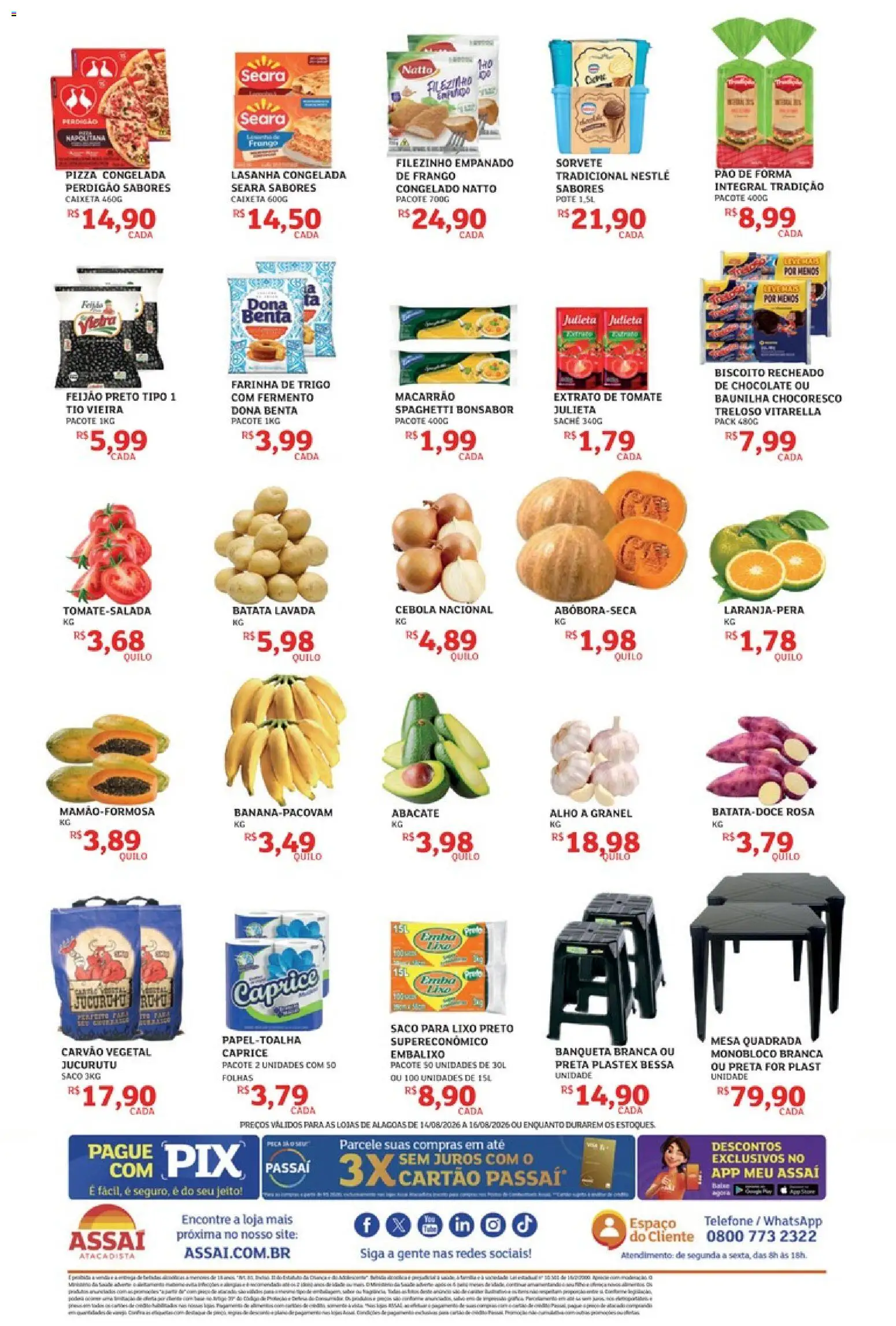 Assaí Atacadista Folheto - válido de 14/08/2026 | Página: 2 | Produtos: Carvão vegetal, Feijão, Pizza congelada, Biscoito recheado