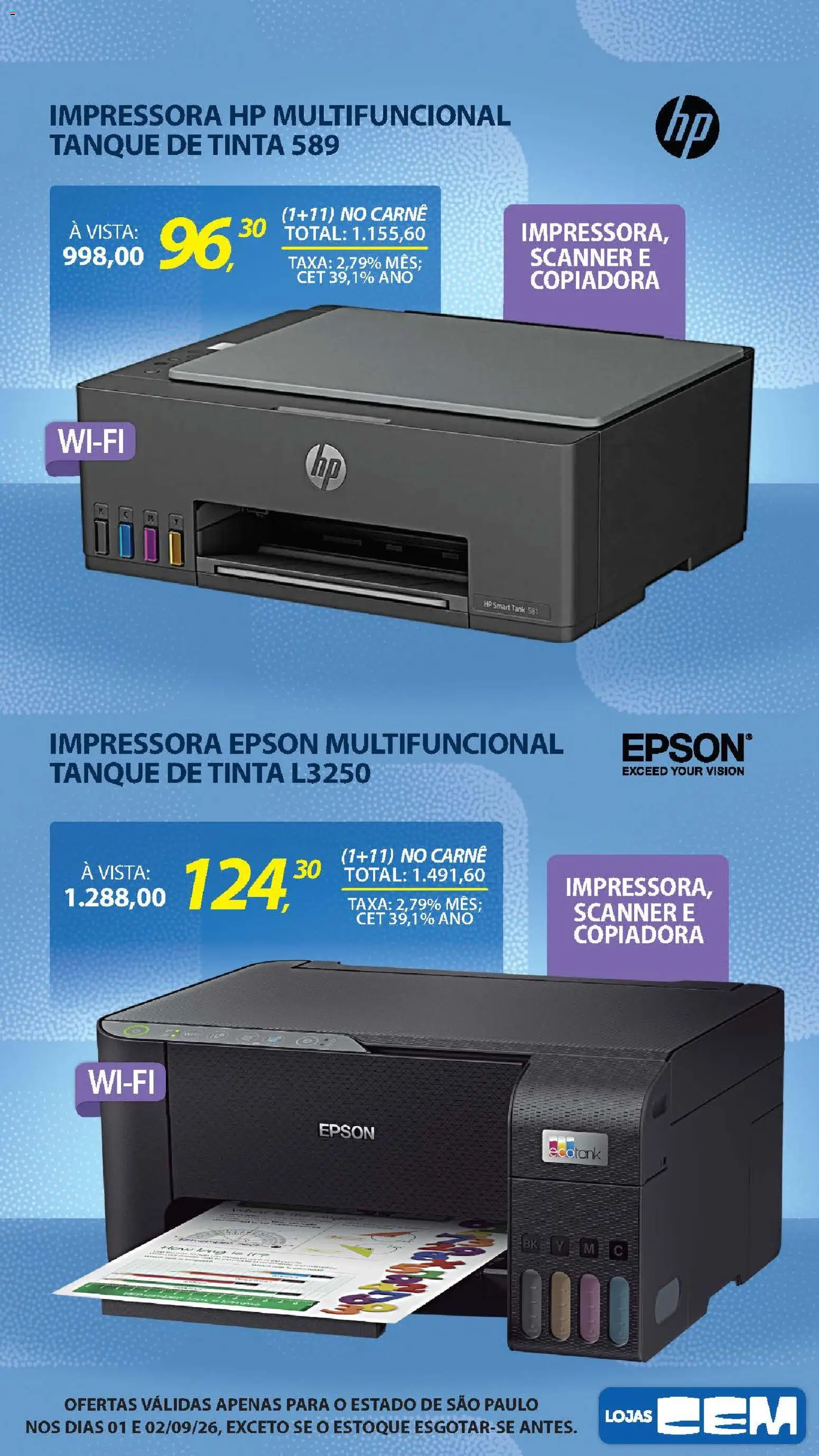 Lojas Cem Folheto - válido de 01/09/2026 | Página: 70 | Produtos: Scanner, Multifuncional, Tanque, Impressora