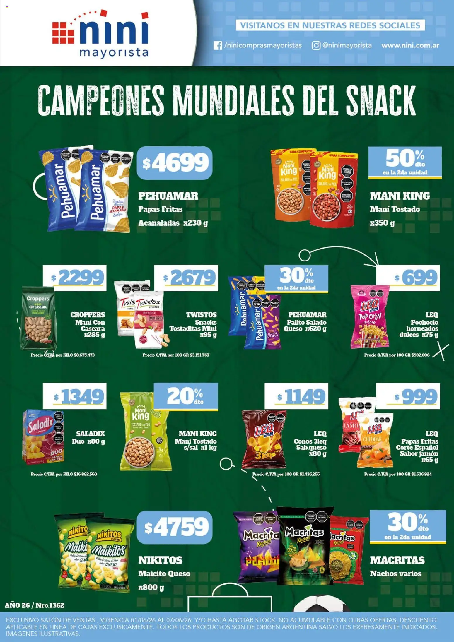 NINI Mayorista ofertas │ válido desde el 01.06.2026 | Página: 20 | Productos: Mani, Queso, Jamón, Papas fritas