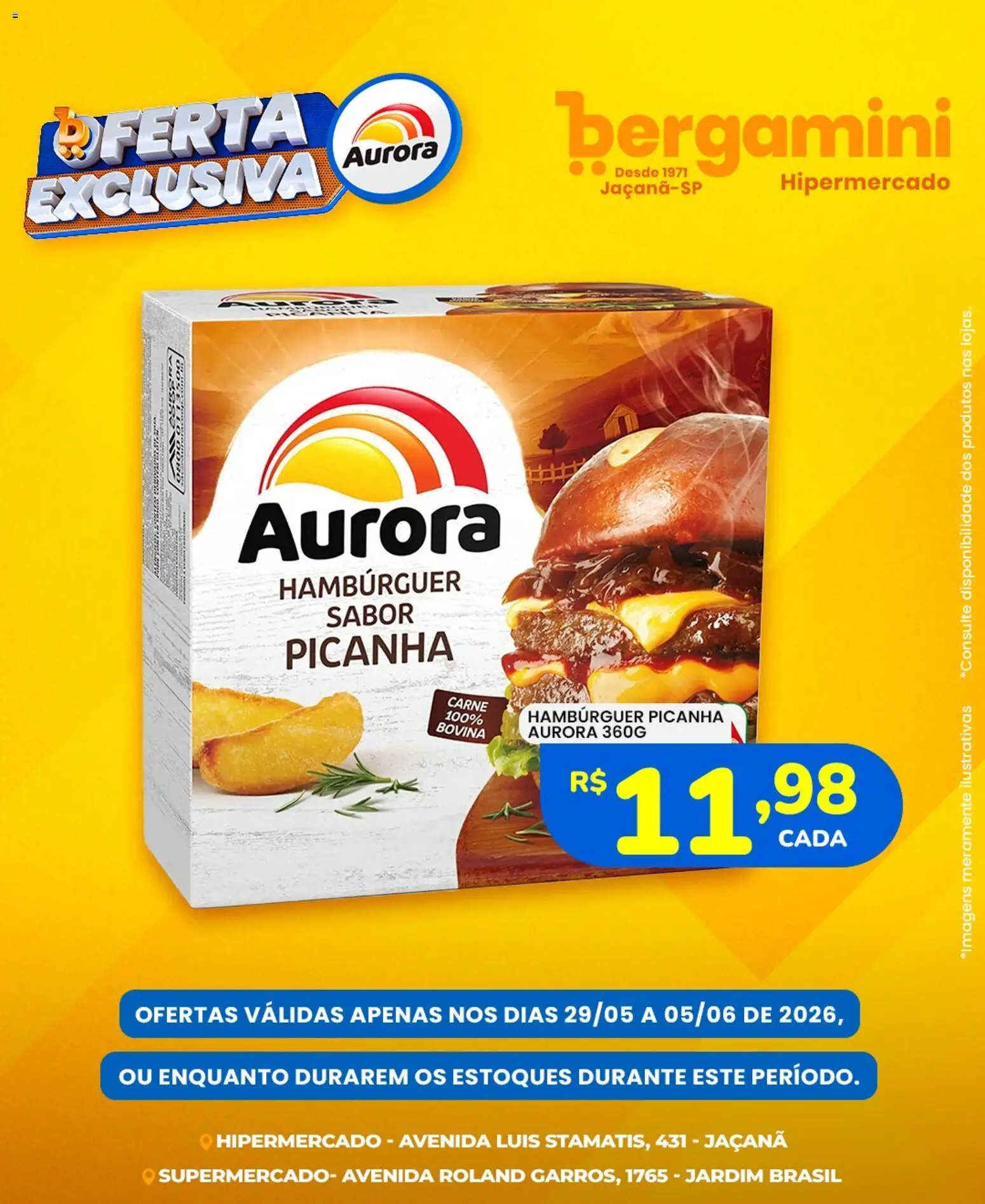 Supermercado Bergamini Folheto - válido de 29.05.2026 | Página: 1 | Produtos: Picanha, Carne, Hambúrguer