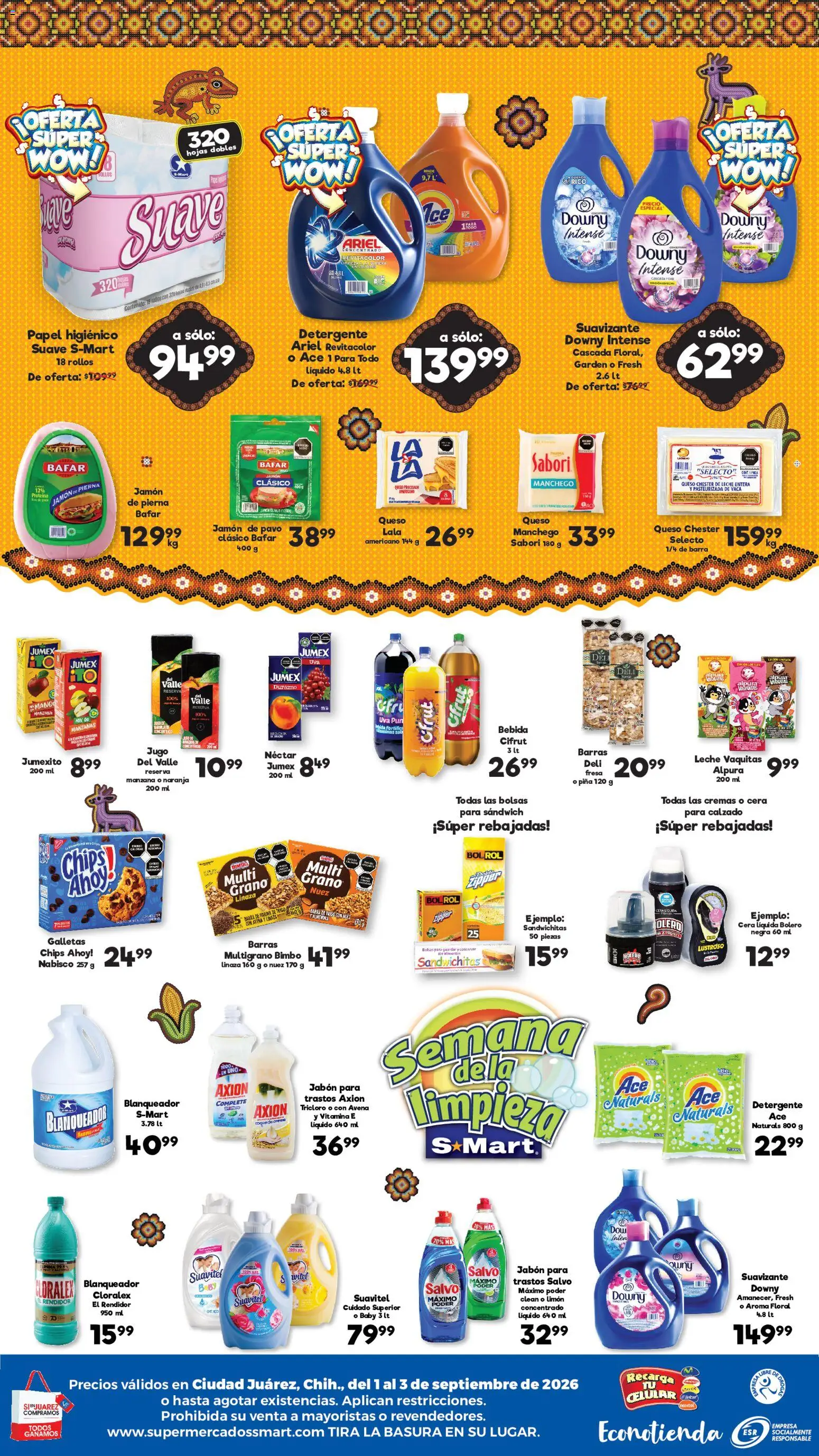 Nuevas ofertas de S-Mart válidas en toda la República Mexicana desde el 01/09/2026. ¡Encuentra las mejores ofertas en S-Mart folleto Ofertas de feria Juárez! | Página: 2 | Productos: Durazno, Queso, Jamón, Nuez