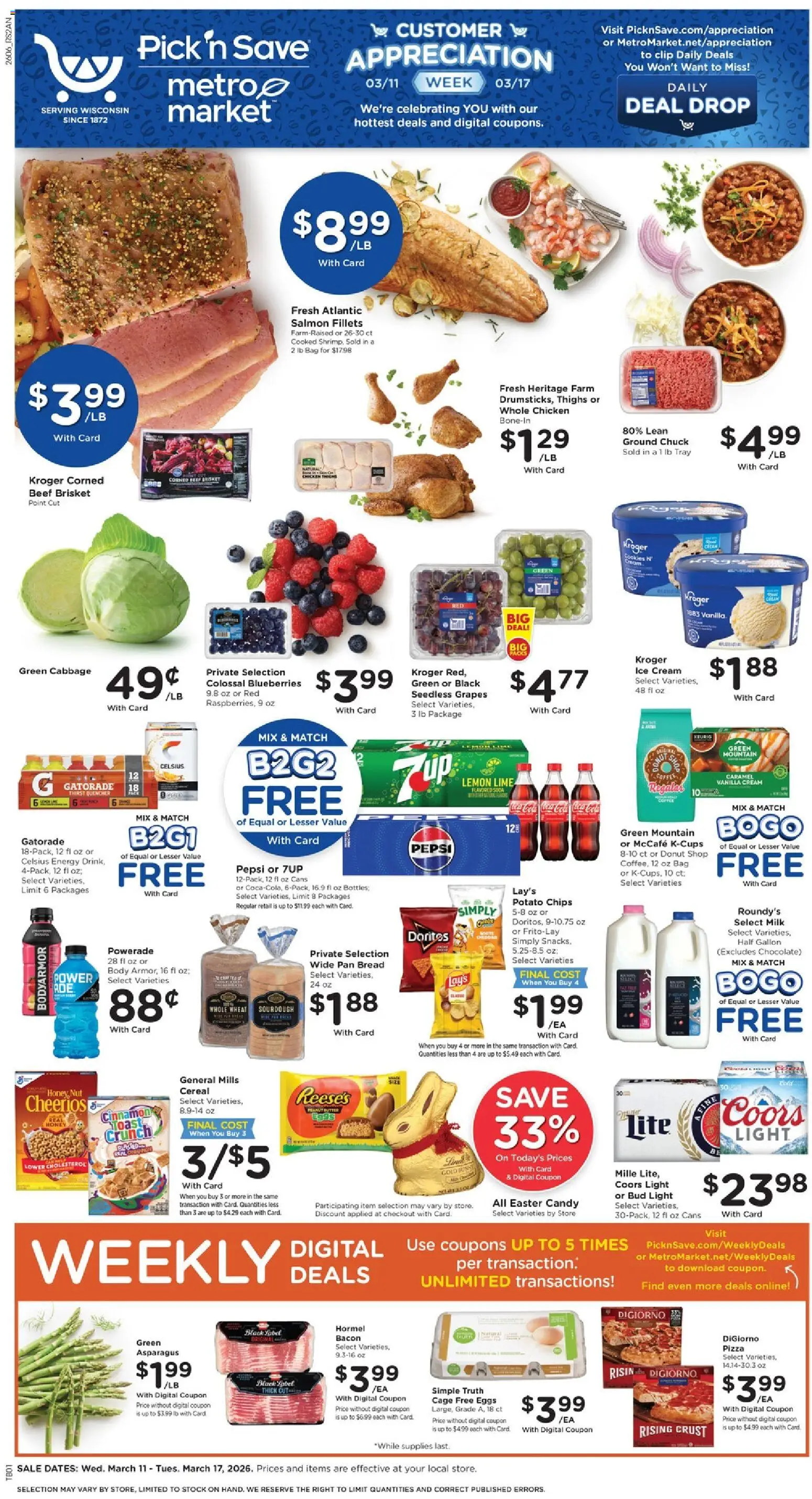 Pick ‘n Save Weekly Ad - valid from 11.03.2026 | Page: 1 | Products: Milk, Cream, Cabbage, Lime