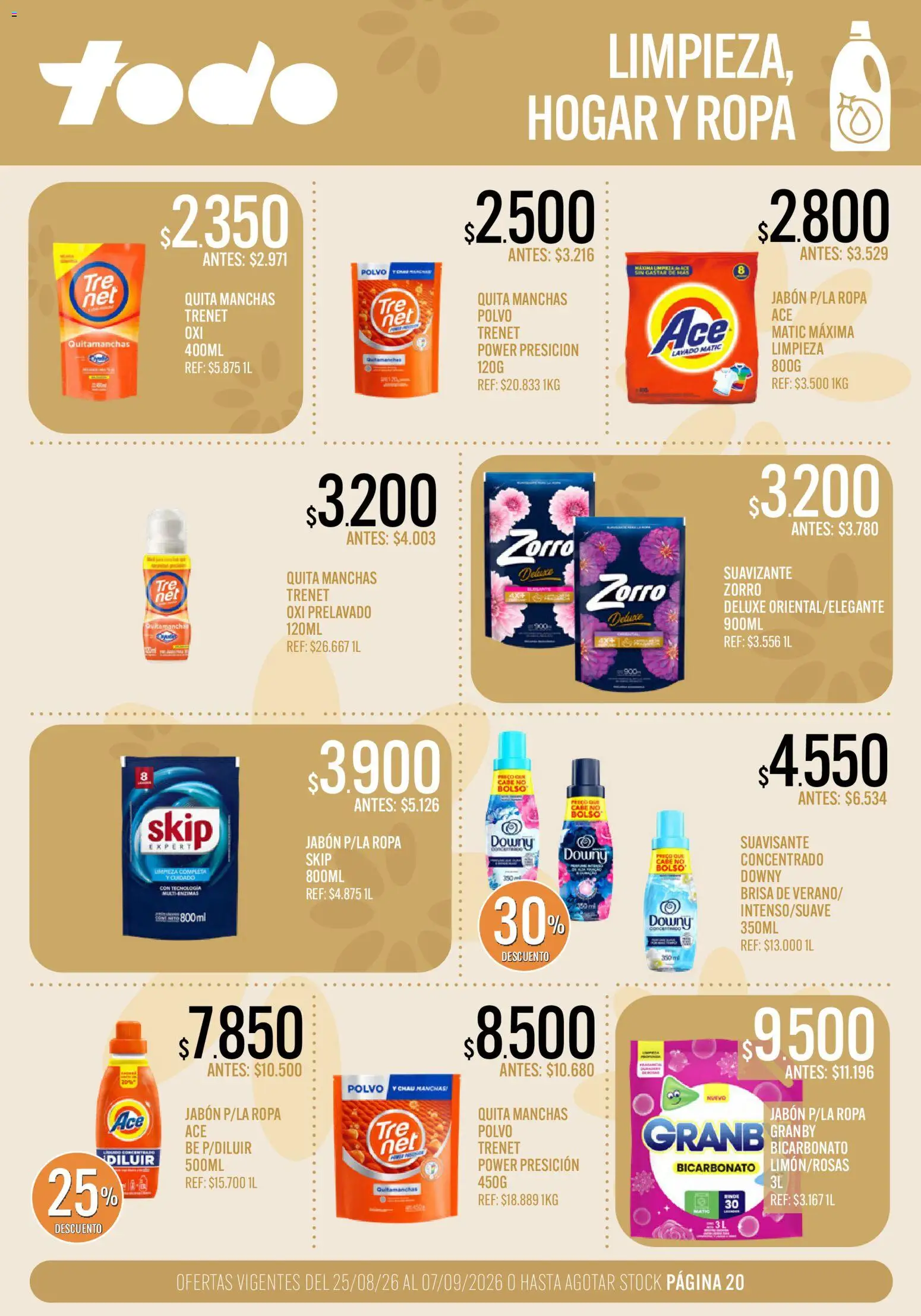 Supermercados TODO - Ofertas │ válido desde el 25/08/2026 | Página: 20 | Productos: Polvo, Ropa, Bolso, Suavizante