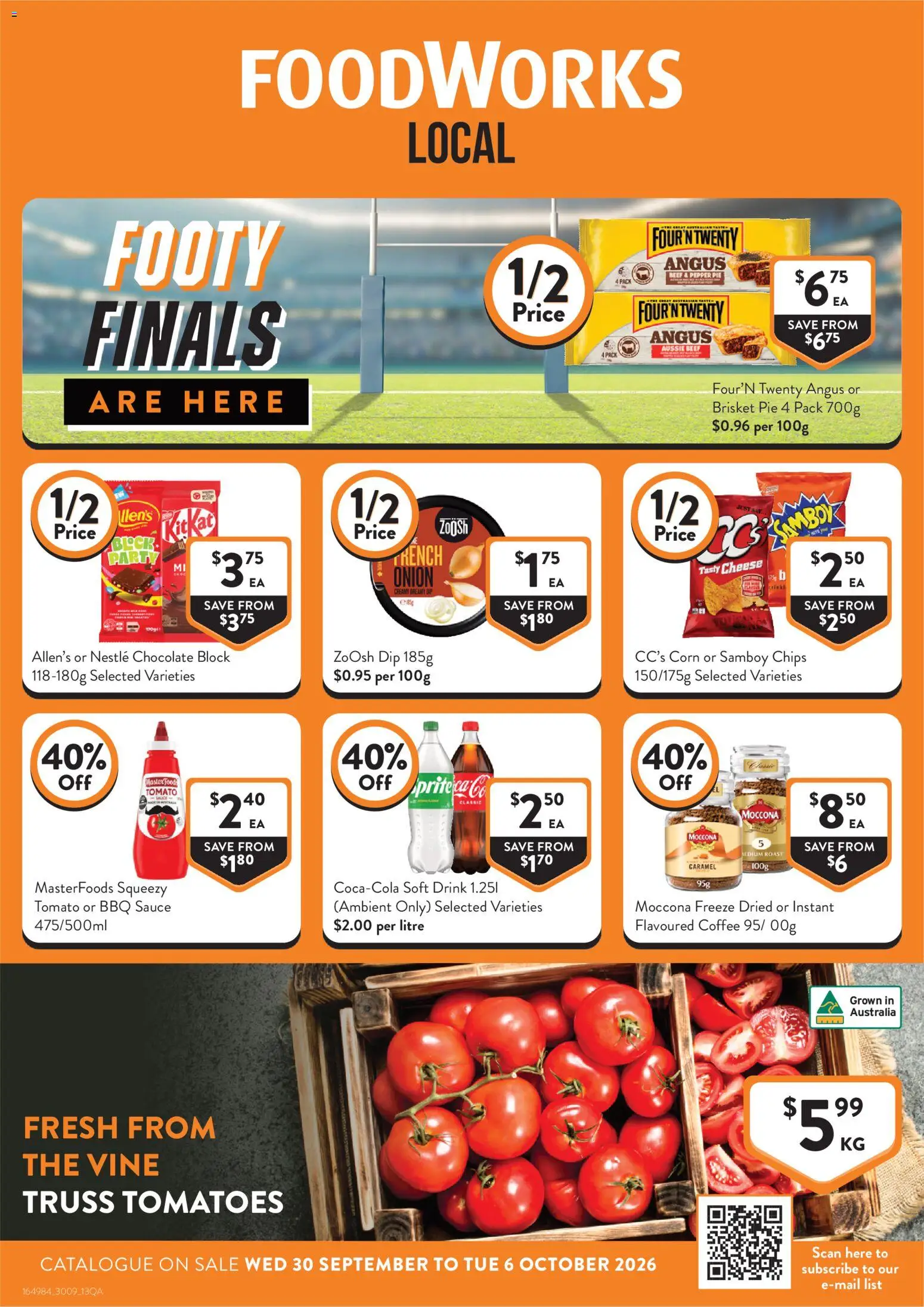 Foodworks catalogue - valid from 30/09/2026 | Page: 1 | Products: BBQ Sauce, Cheese, Tomatoes, Chips