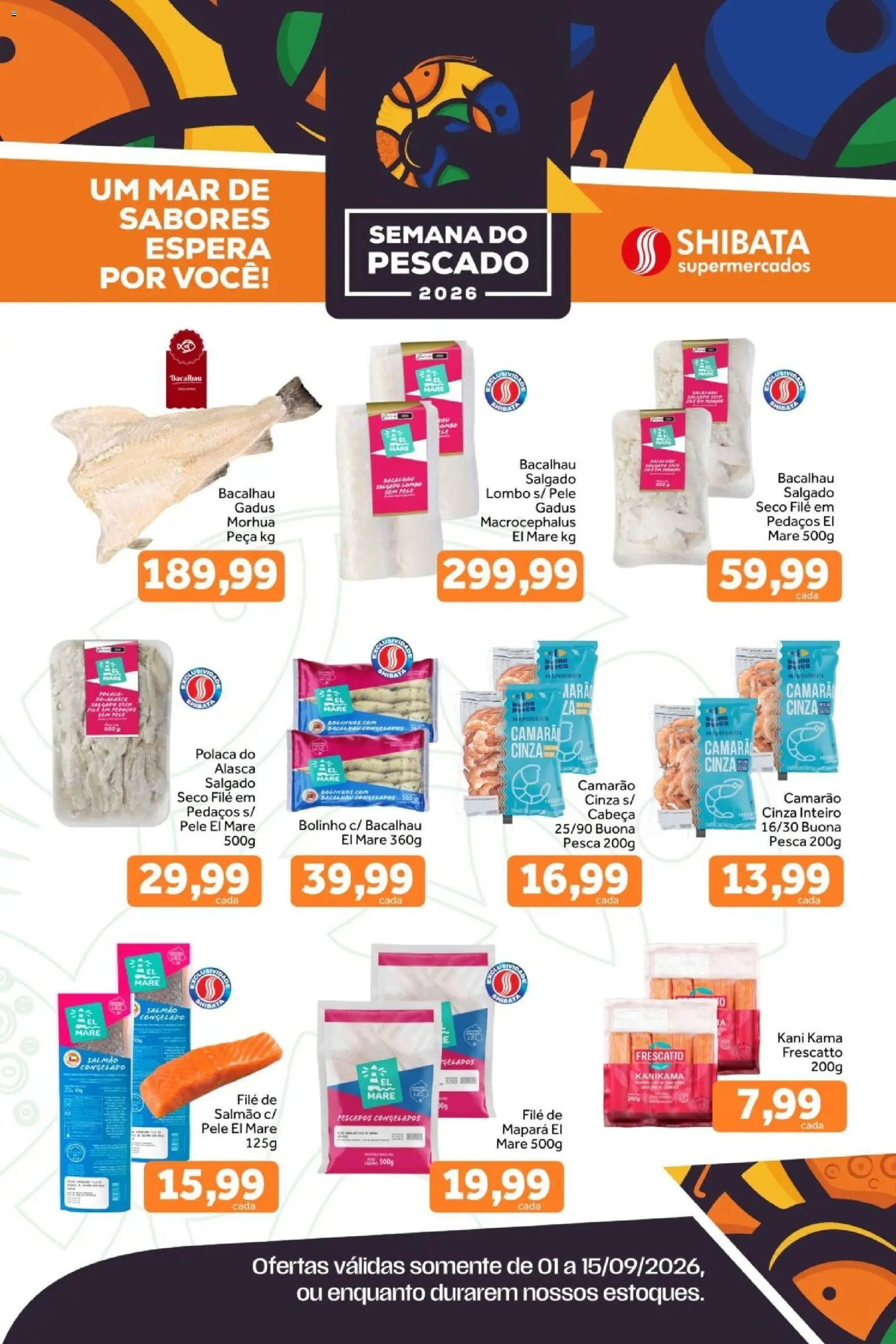 Shibata Folheto - válido de 01/09/2026 | Página: 1 | Produtos: Salmão, Bacalhau, Lombo, Camarão