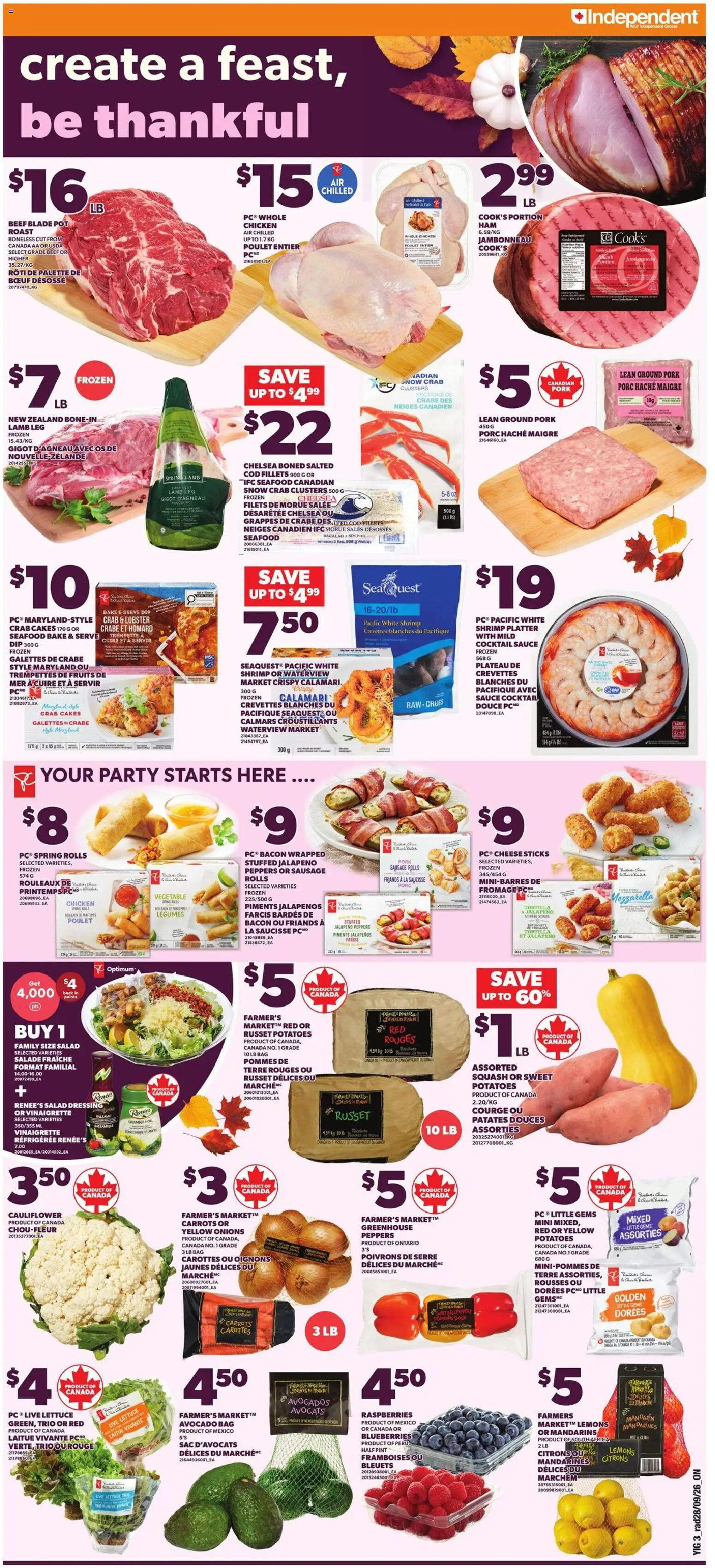 Independent Grocer flyer valid from Oct 1, 2026 | Page: 4 | Products: Salad, Bacon, Legumes, Cauliflower