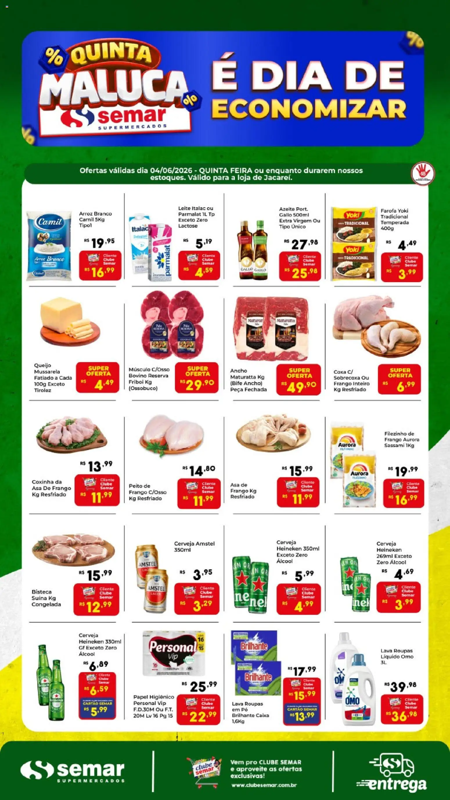 Semar Supermercado Folheto - válido de 04.06.2026 | Página: 1 | Produtos: Cerveja, Arroz, Heineken, Papel higiênico
